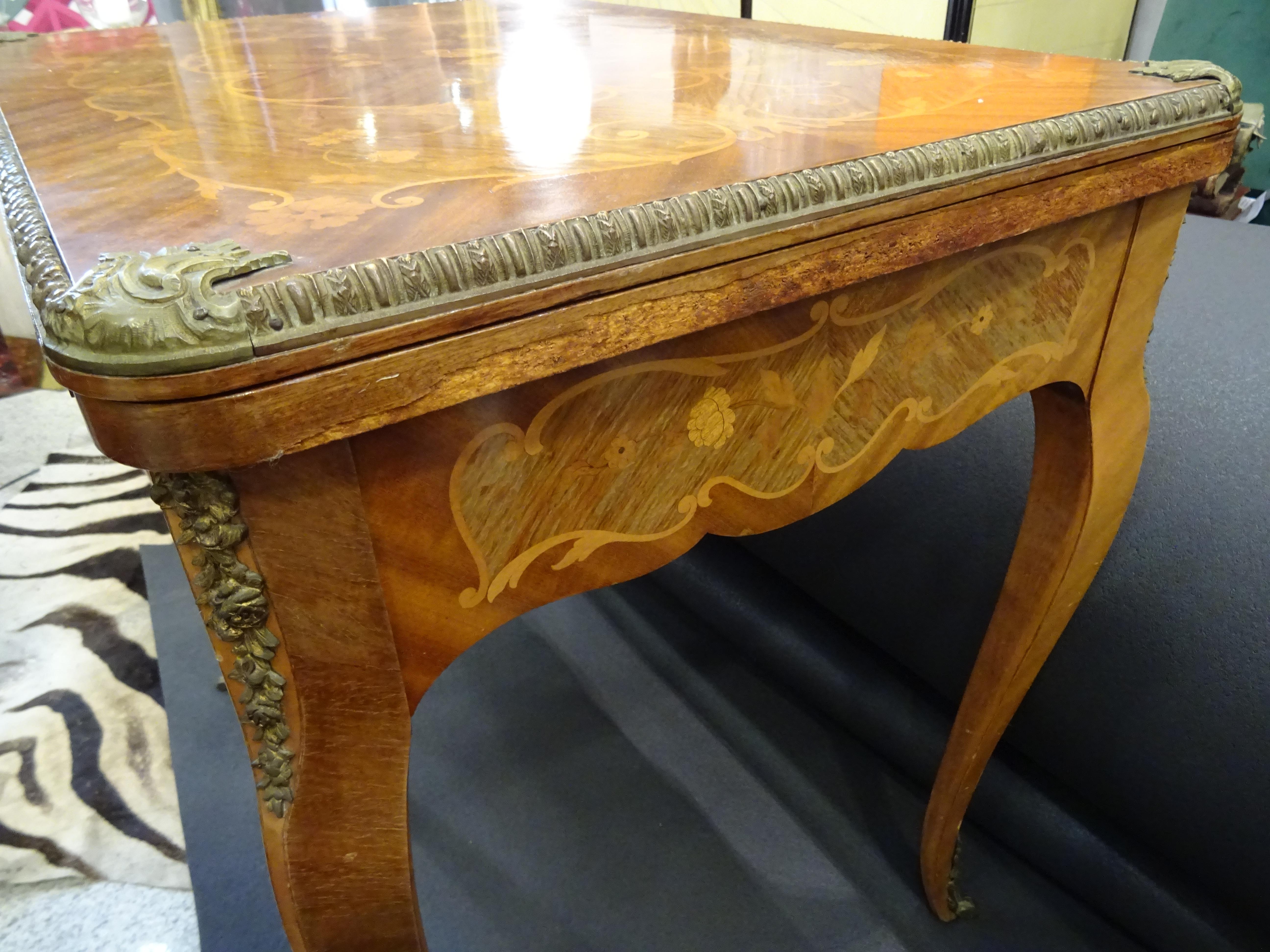 19th Century French Game Table, Napoleon III, Carved and Inlaid Wood and Bronzes 12