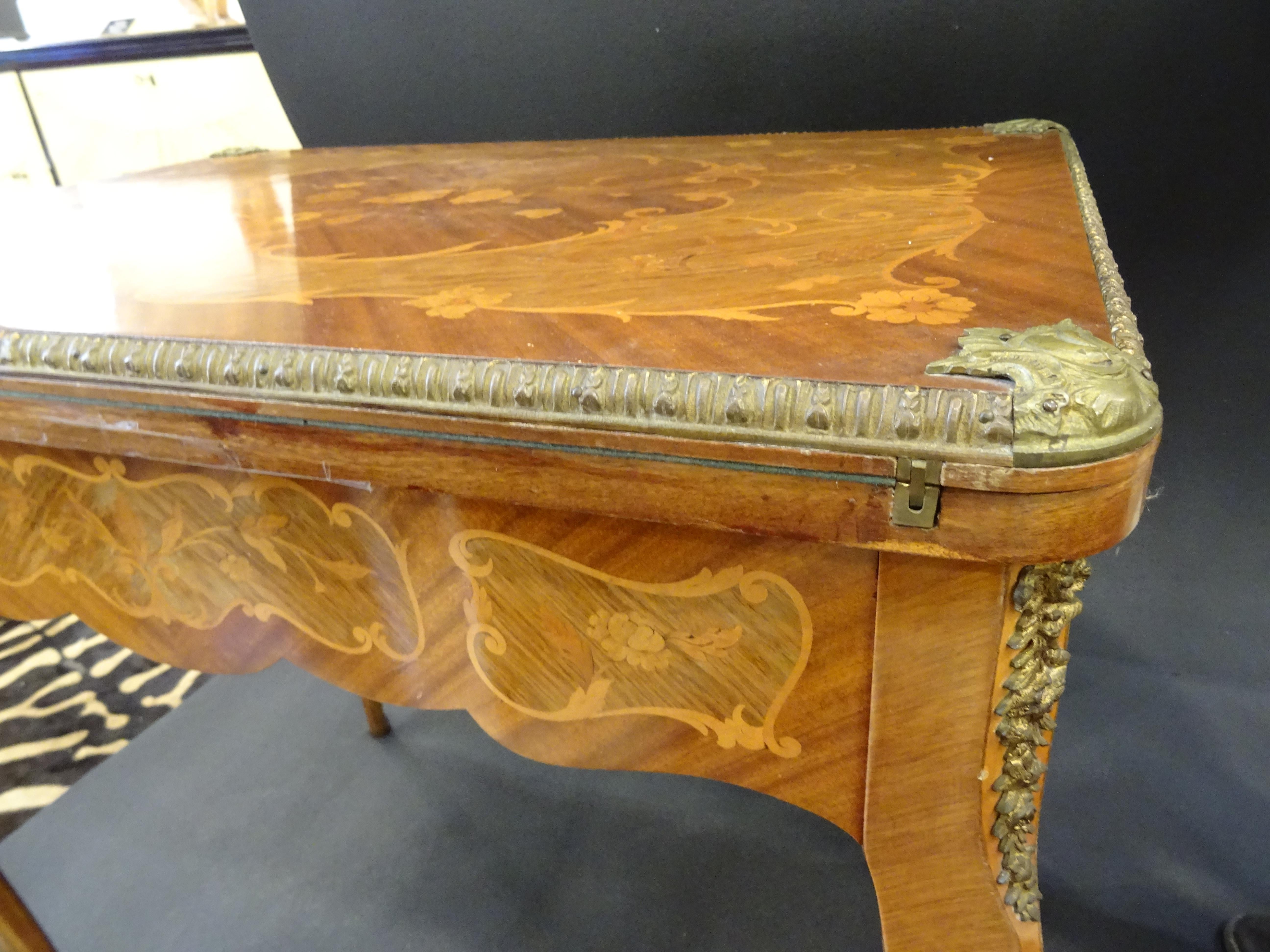 Late 19th Century 19th Century French Game Table, Napoleon III, Carved and Inlaid Wood and Bronzes