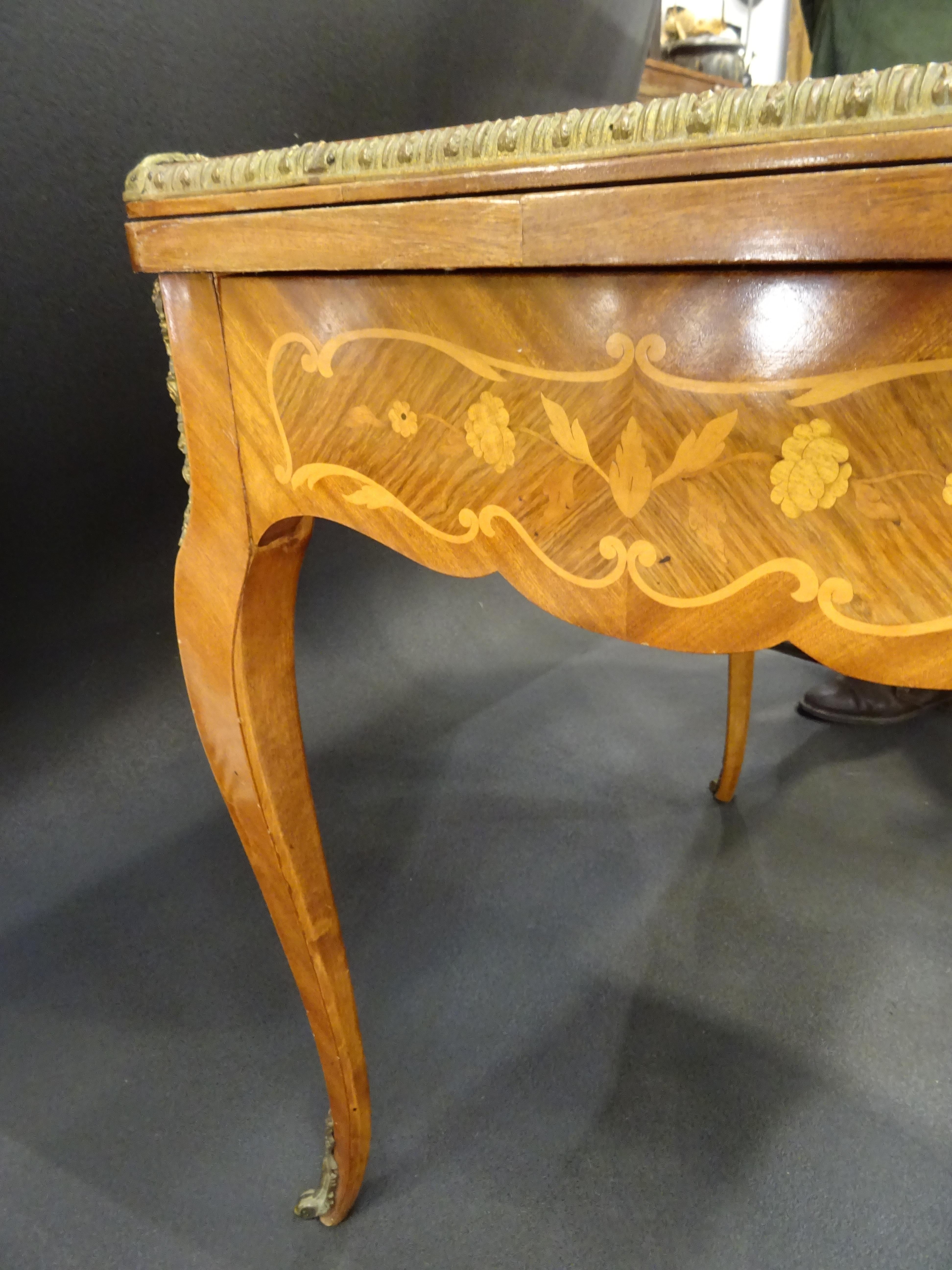 Fruitwood 19th Century French Game Table, Napoleon III, Carved and Inlaid Wood and Bronzes