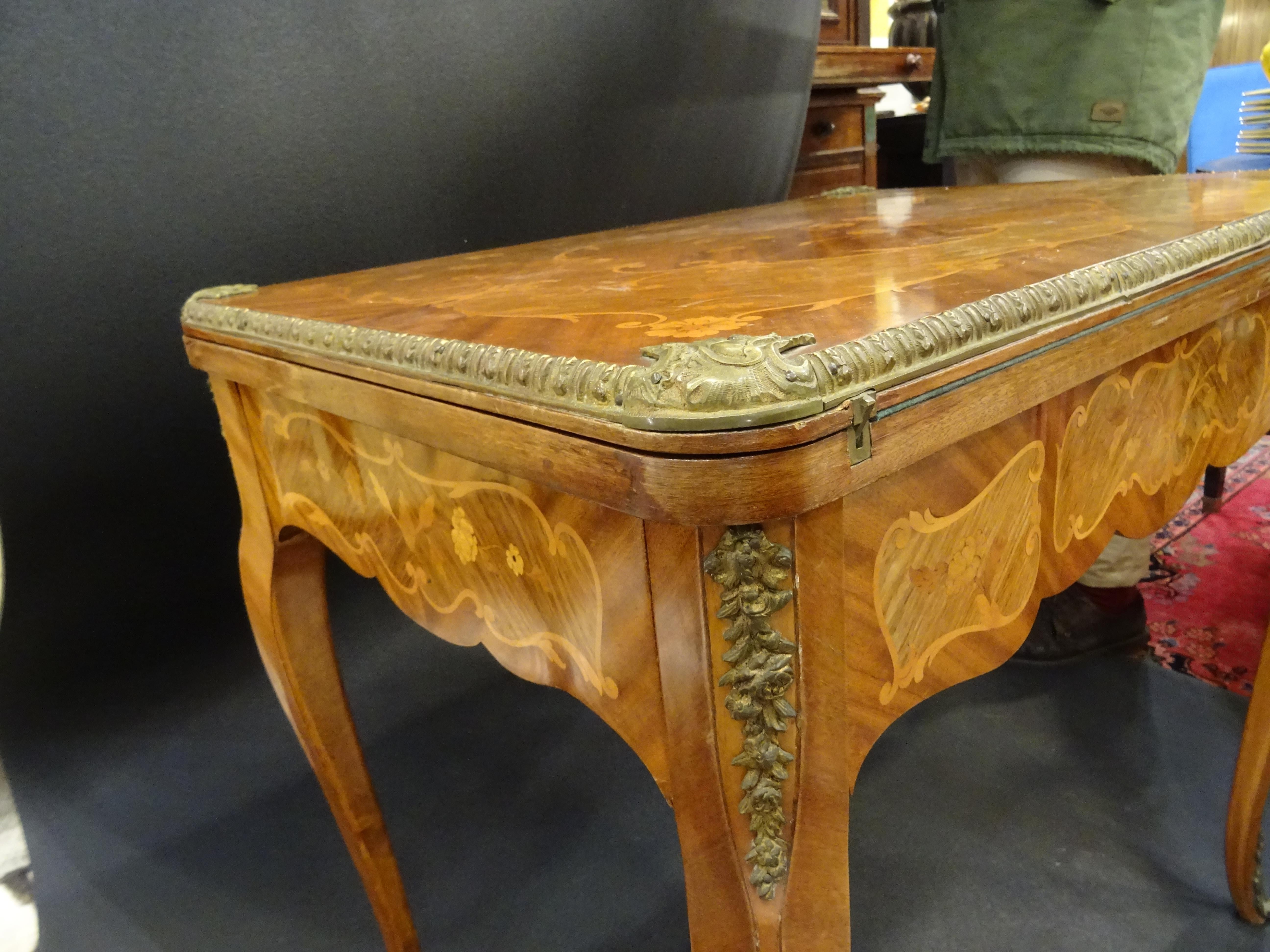 19th Century French Game Table, Napoleon III, Carved and Inlaid Wood and Bronzes 1