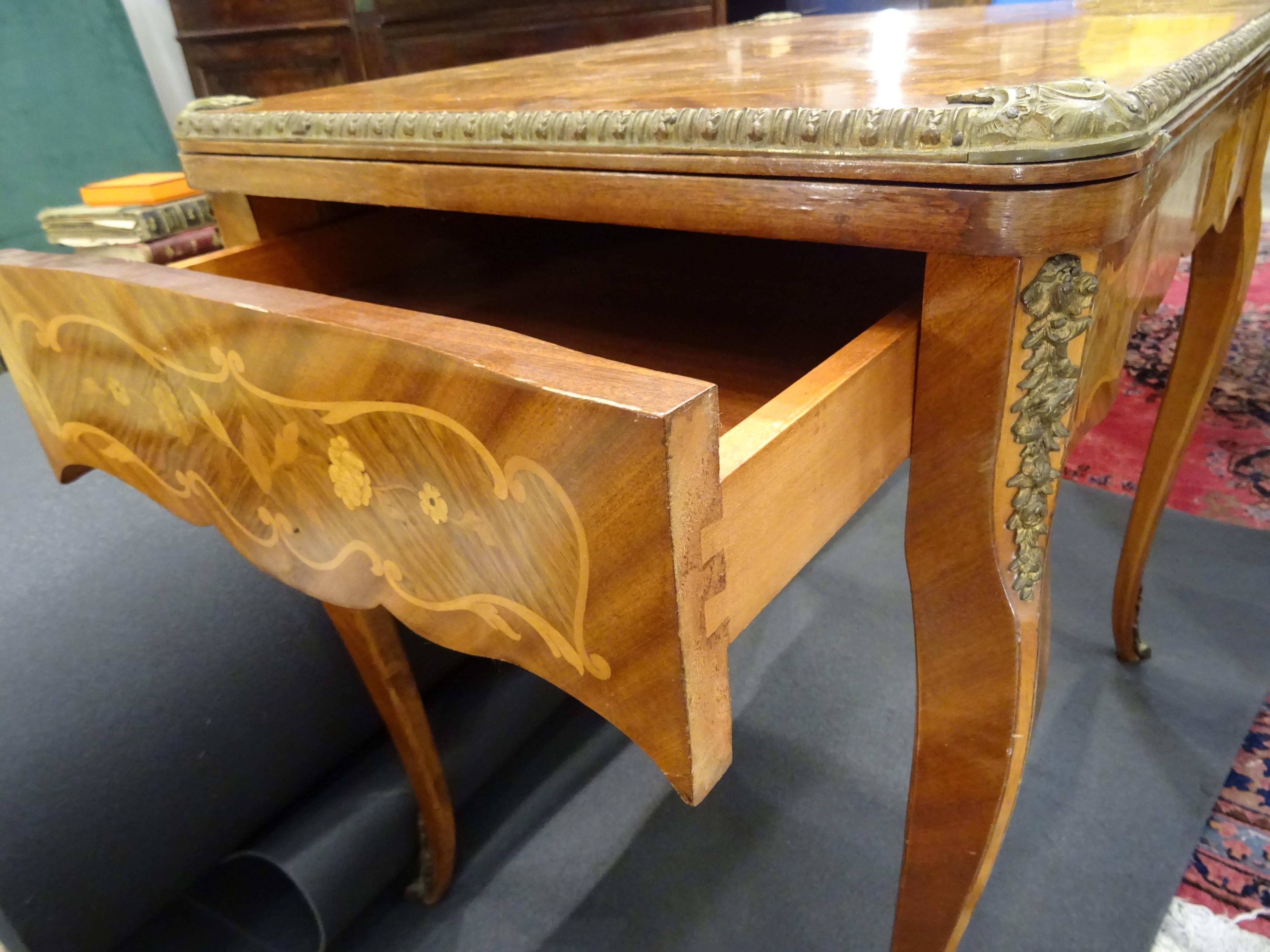 19th Century French Game Table, Napoleon III, Carved and Inlaid Wood and Bronzes 3