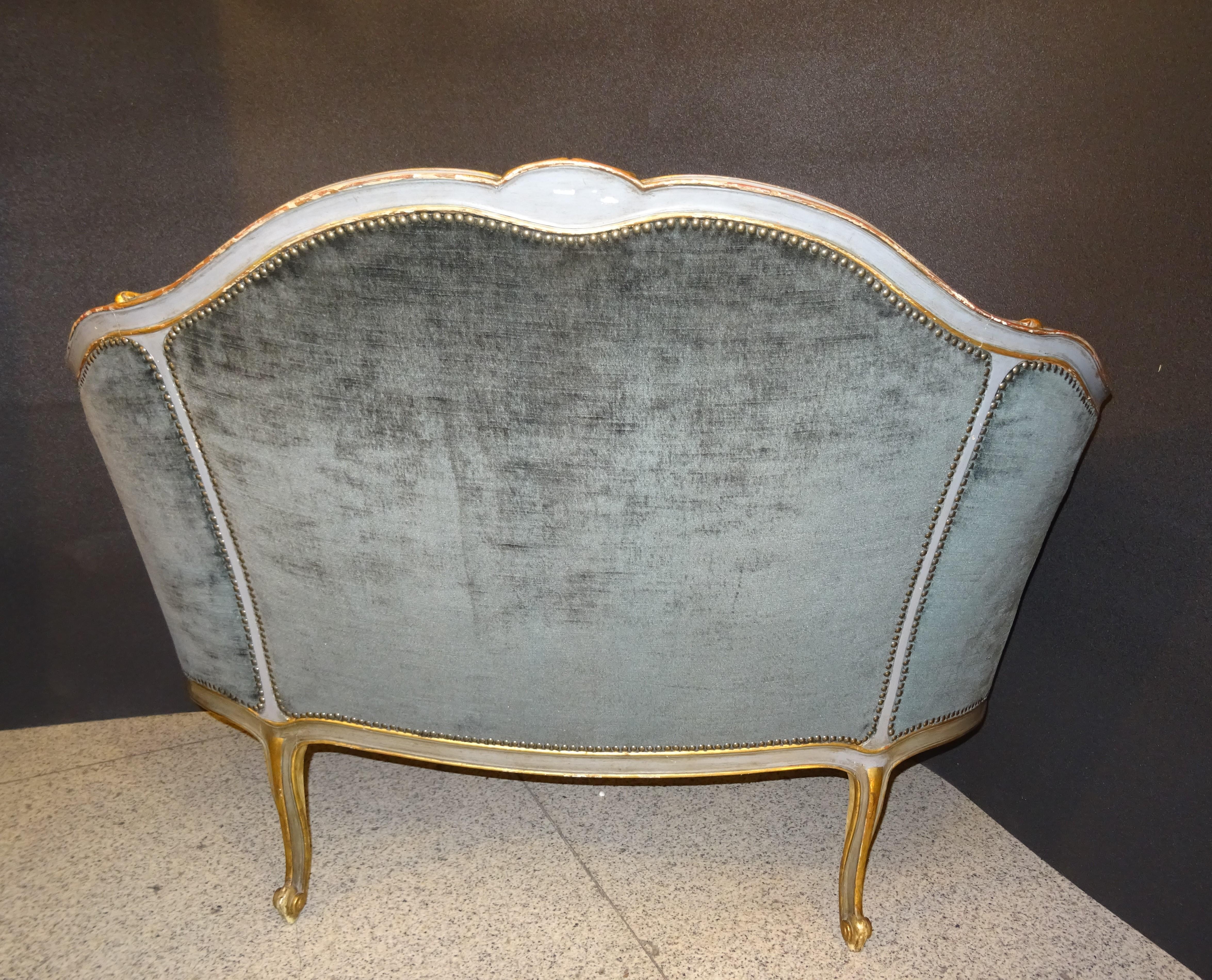 19th French Grey Corbeille Sofa Grey Velvet Grey Hand Painted Wood Napoleon III 4