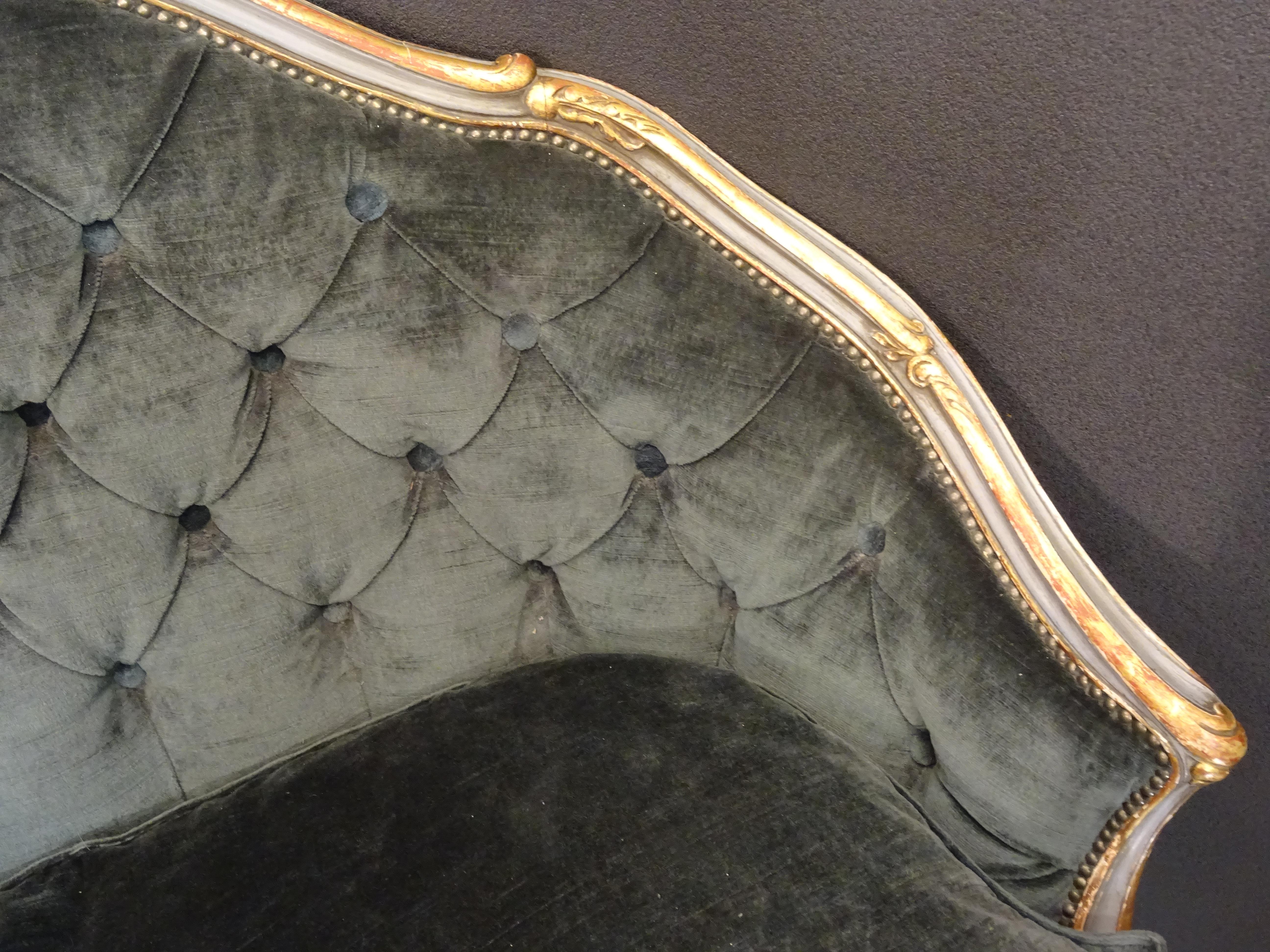 19th French Grey Corbeille Sofa Grey Velvet Grey Hand Painted Wood Napoleon III 6