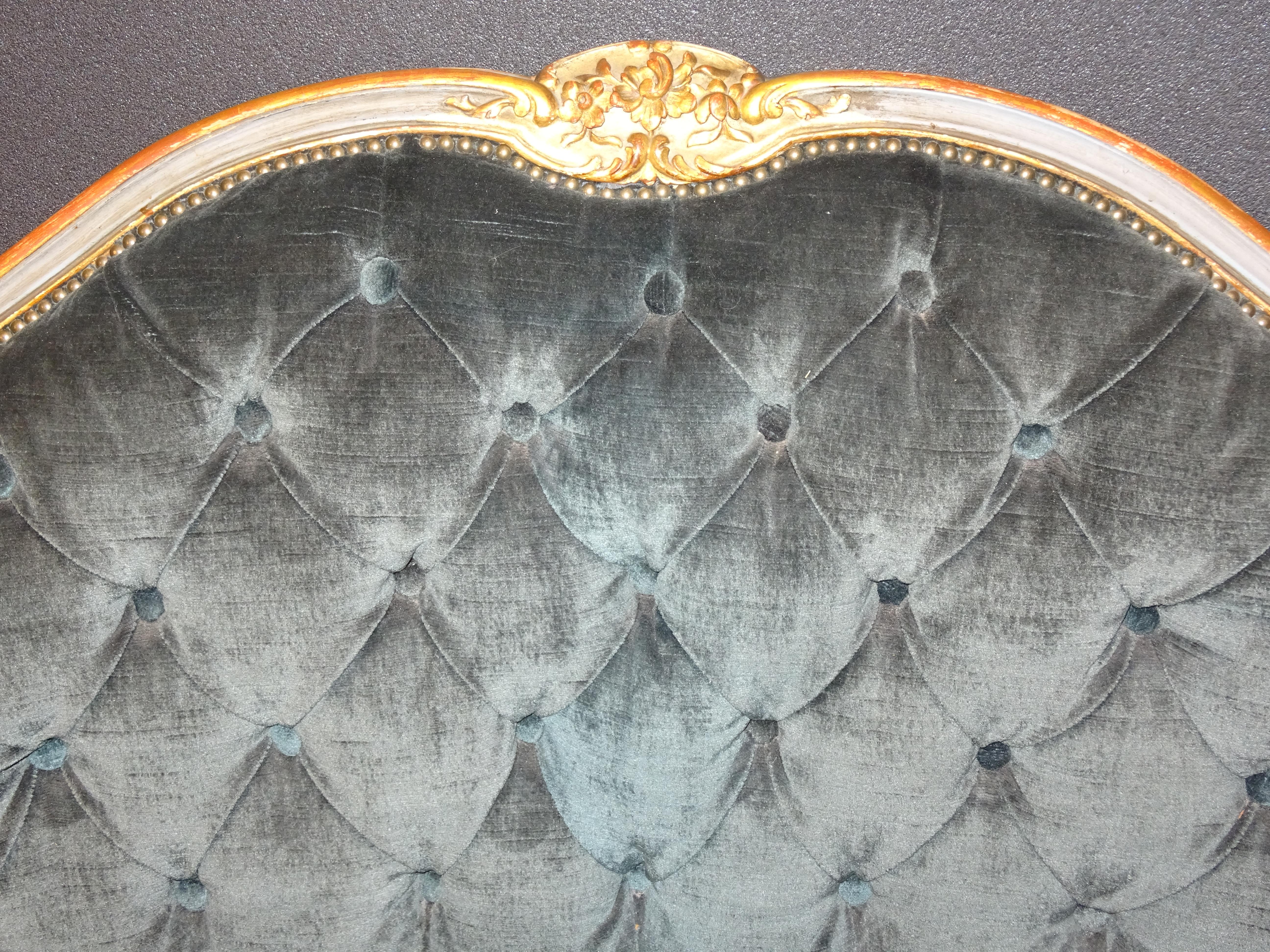 19th French Grey Corbeille Sofa Grey Velvet Grey Hand Painted Wood Napoleon III 11