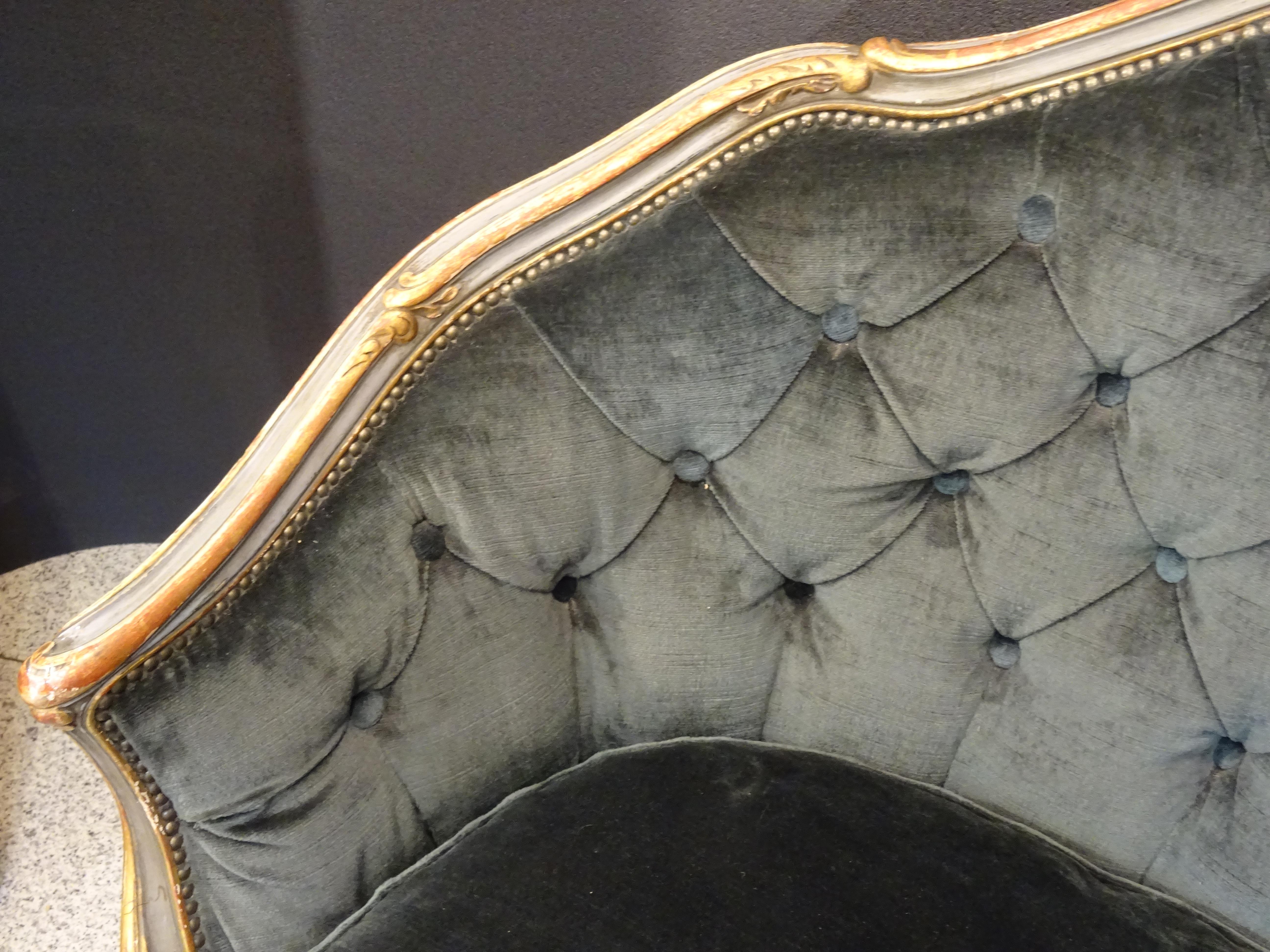 19th French Grey Corbeille Sofa Grey Velvet Grey Hand Painted Wood Napoleon III 12