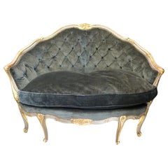 Antique 19th French Grey Corbeille Sofa Grey Velvet Grey Hand Painted Wood Napoleon III