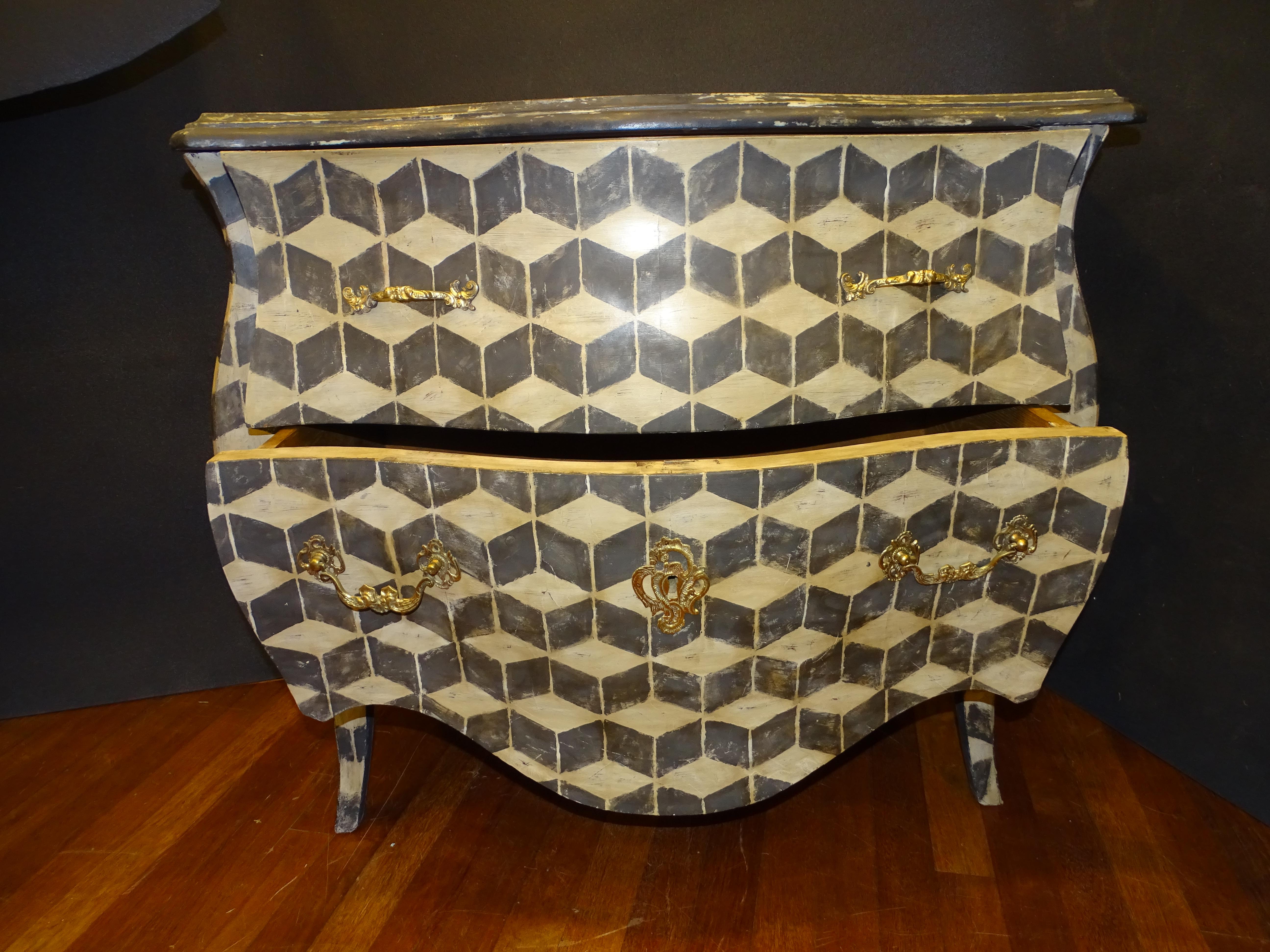 19th Chest of drawers, commoda, Harlequin Louis XV , Grey and Raw White 11
