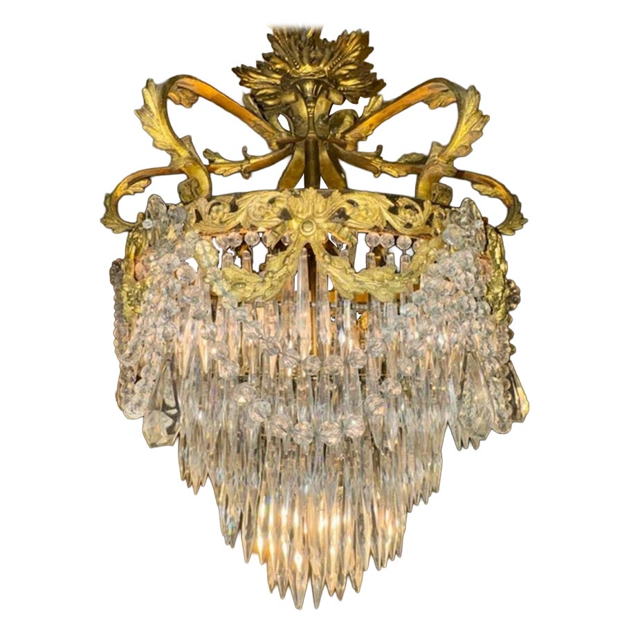 19th French Louis XV Gilt Bronze and Crystal Chandelier