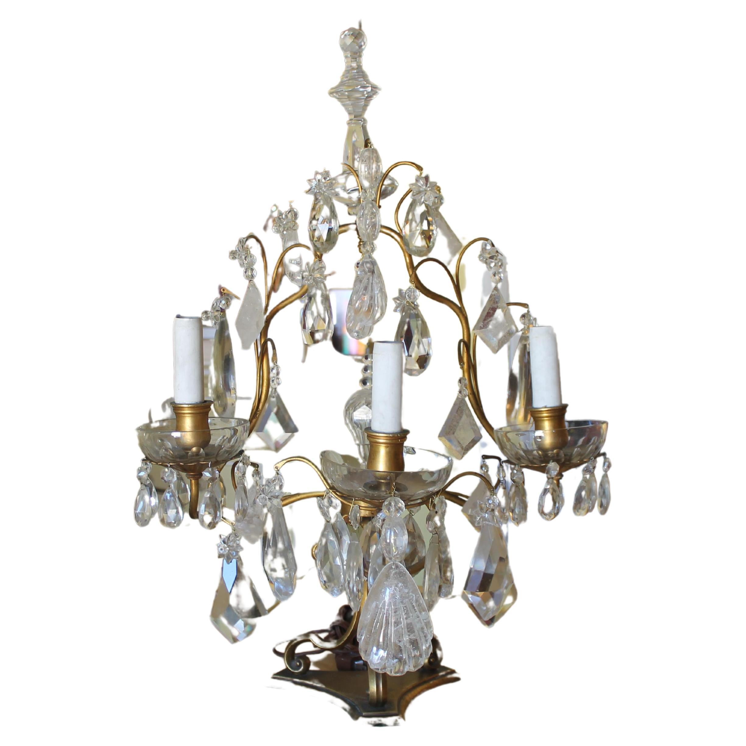 19th French Louis XV Gilt Bronze Rock Crystal Table Lamp Maison by Maison Bagues For Sale