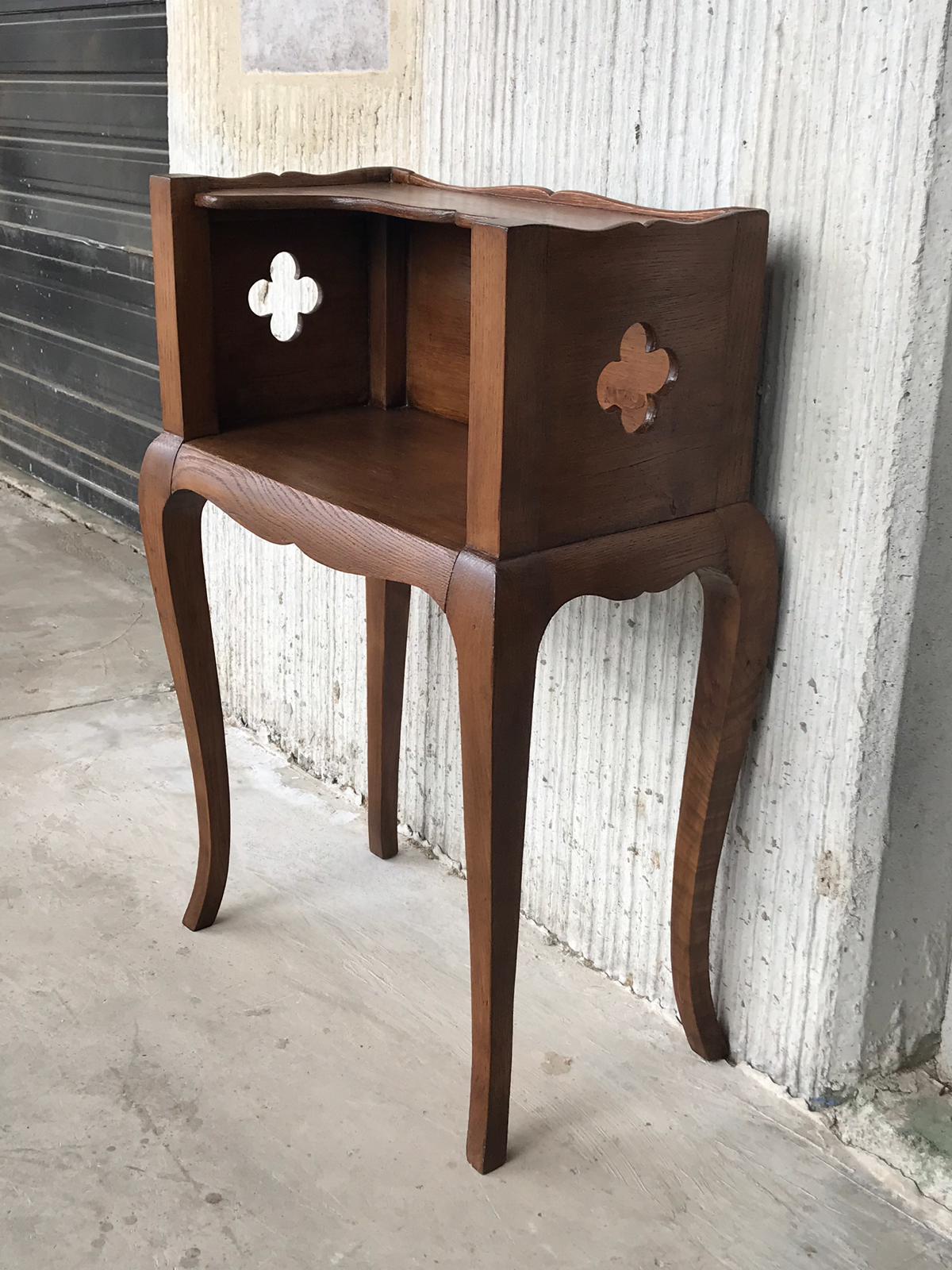 Walnut French Louis XV Style 19th Century Wooden Bedside Table with Open Shelf