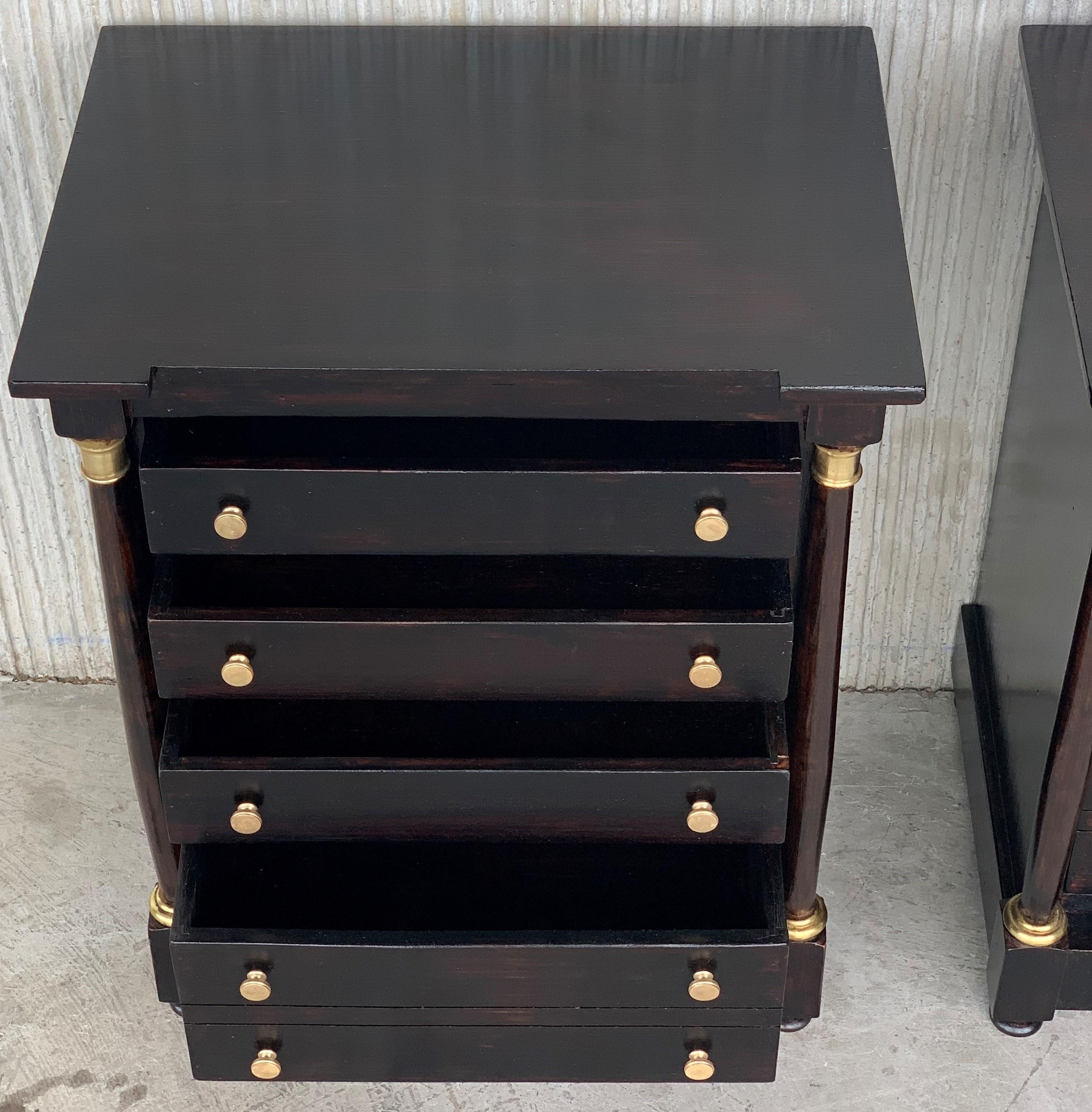 French Louis XVI Black Ebonized Nightstands or Side Table with Columns 4