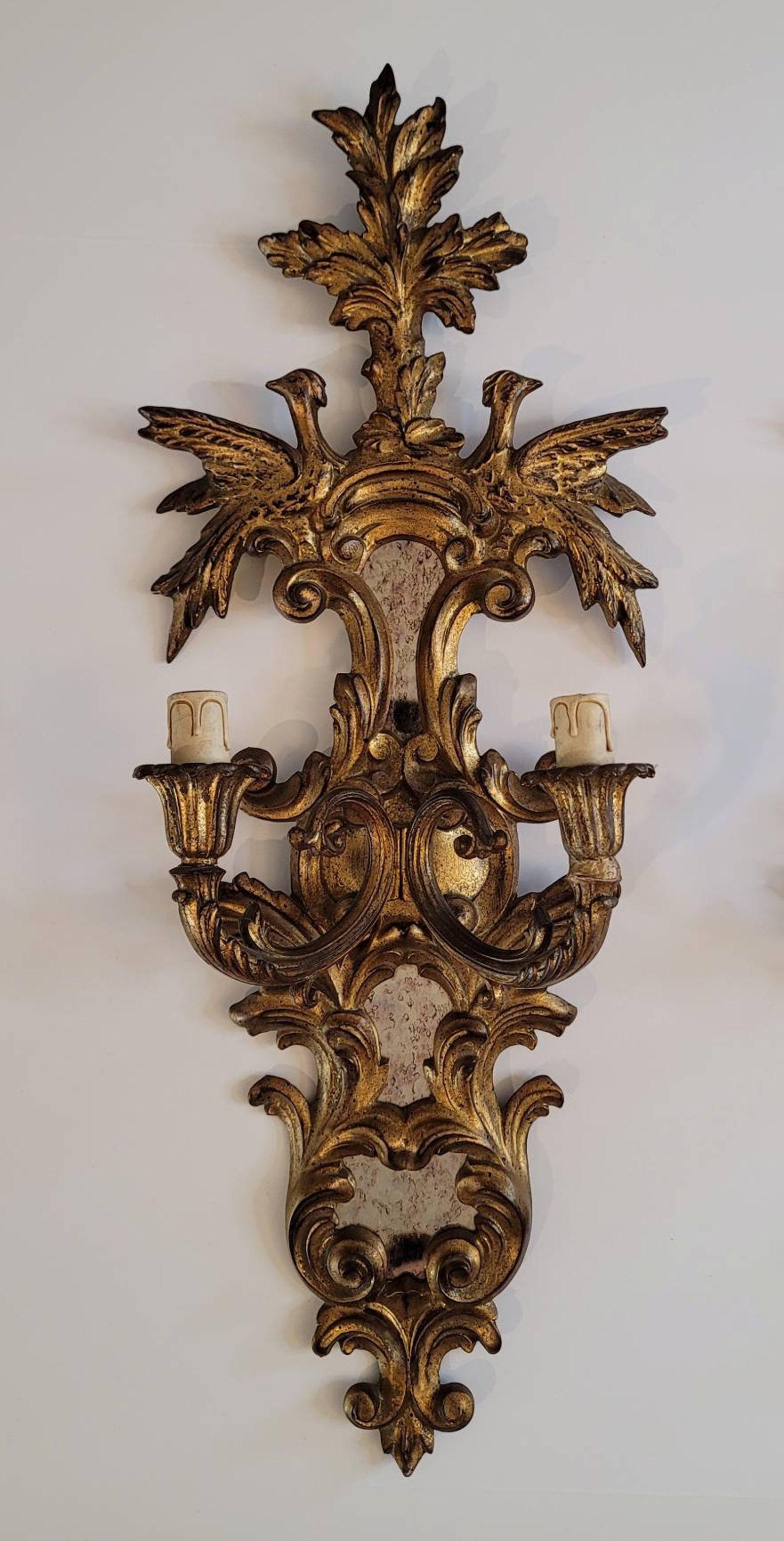 19th Century 19th French Louis XVI Rocaille Giltwood Wall Sconces, A Pair For Sale