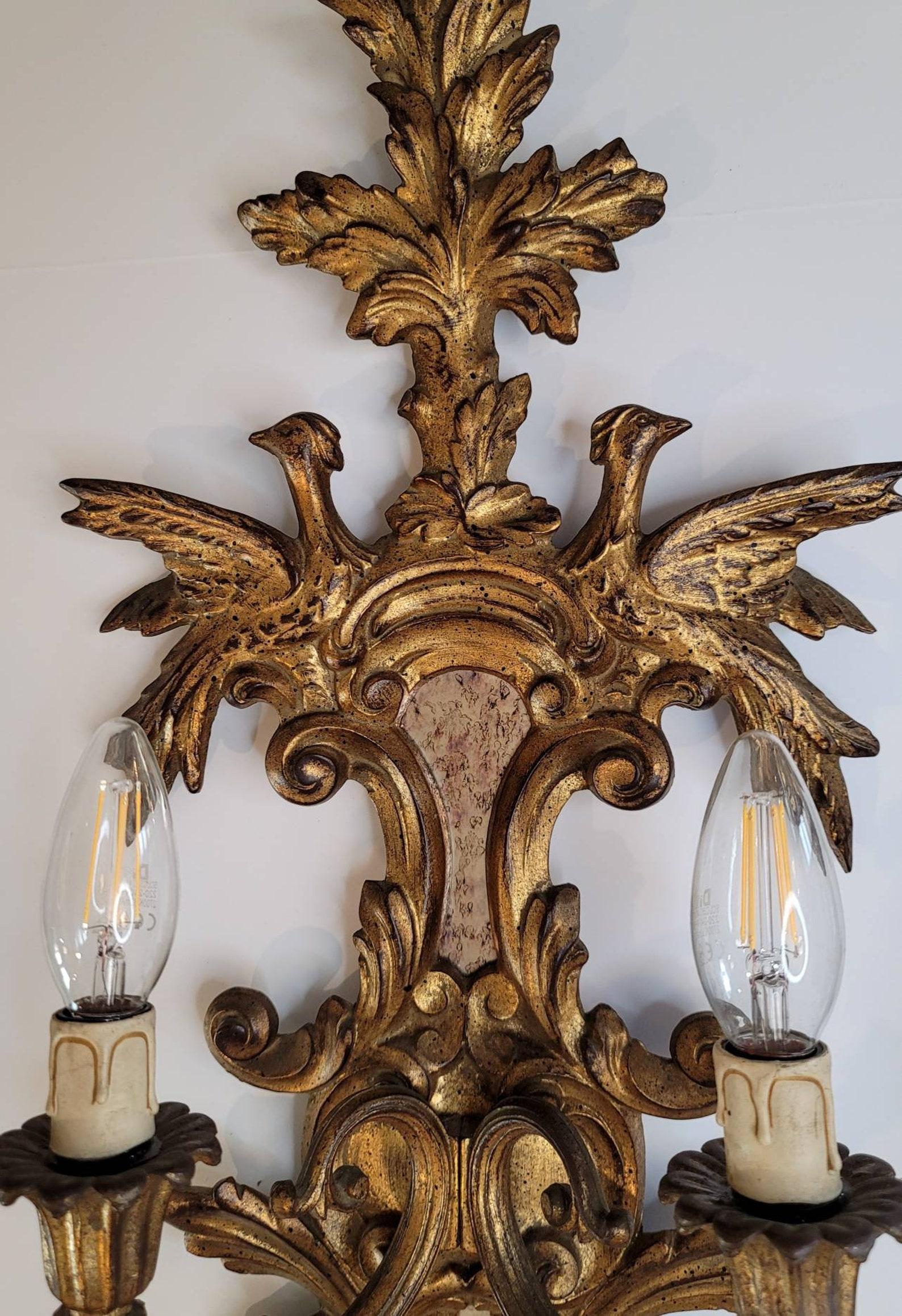 19th French Louis XVI Rocaille Giltwood Wall Sconces, A Pair For Sale 1
