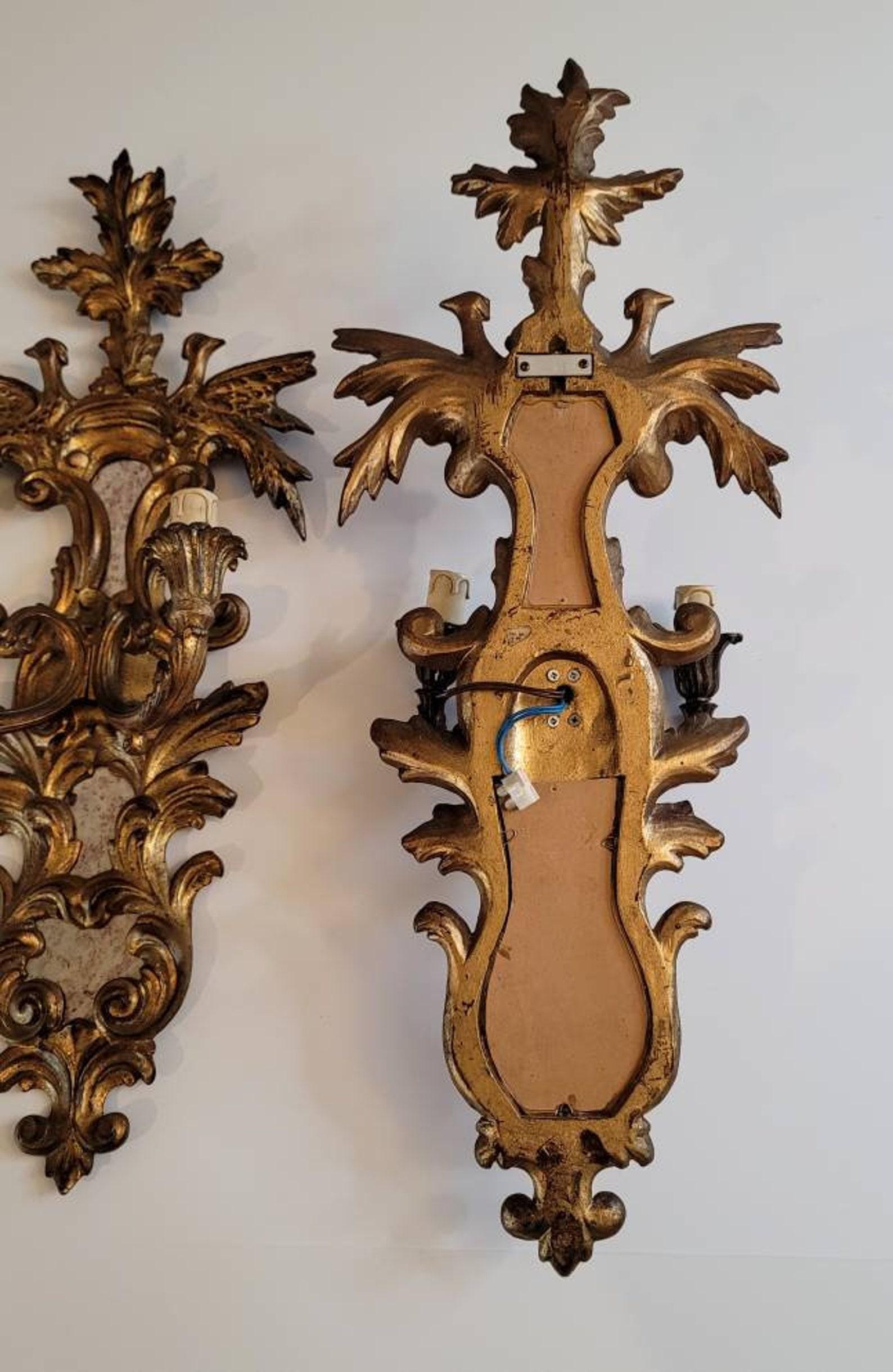 19th French Louis XVI Rocaille Giltwood Wall Sconces, A Pair For Sale 4