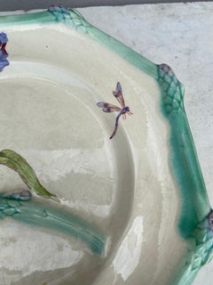 19th French Majolica Asparagus Plate Iris Longchamp