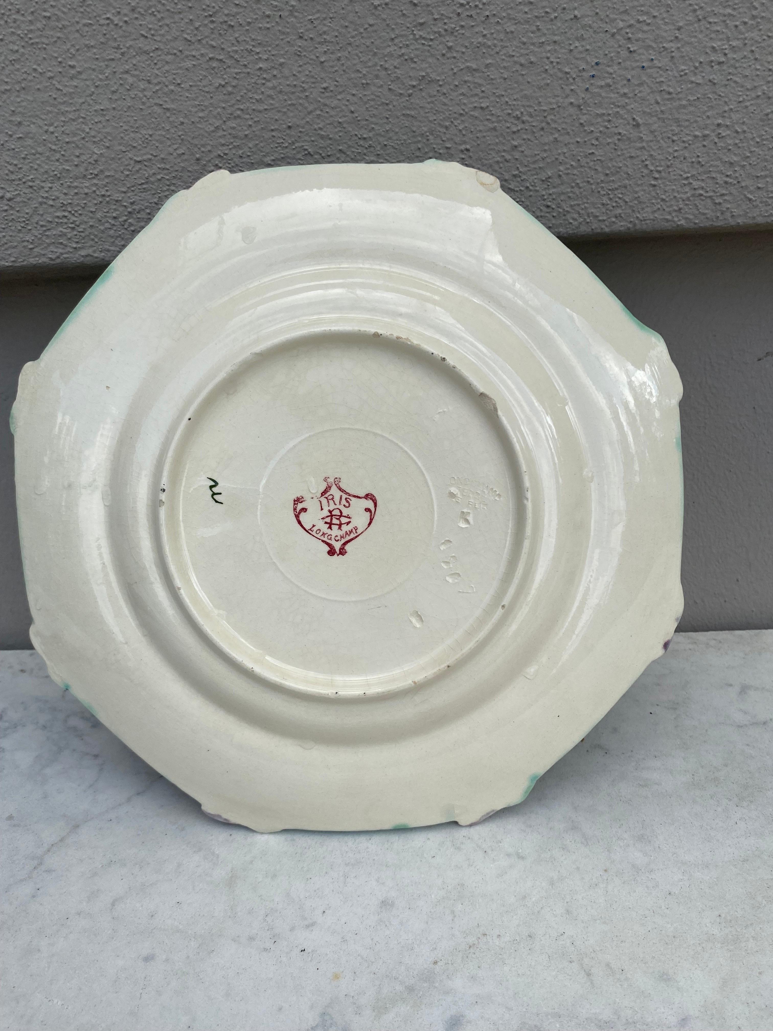 Céramique Assiette à asperges en majolique française du 19ème siècle Iris Longchamp en vente