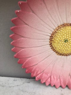 19th French Majolica Pink Daisy Plate Delphin Massier