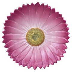 19th French Majolica Pink Daisy Plate Delphin Massier