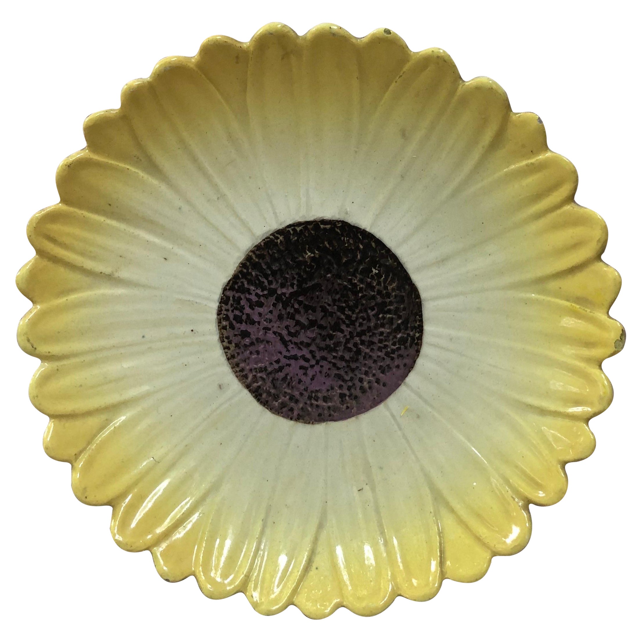 19th French Majolica Sunflower Plate Delphin Massier