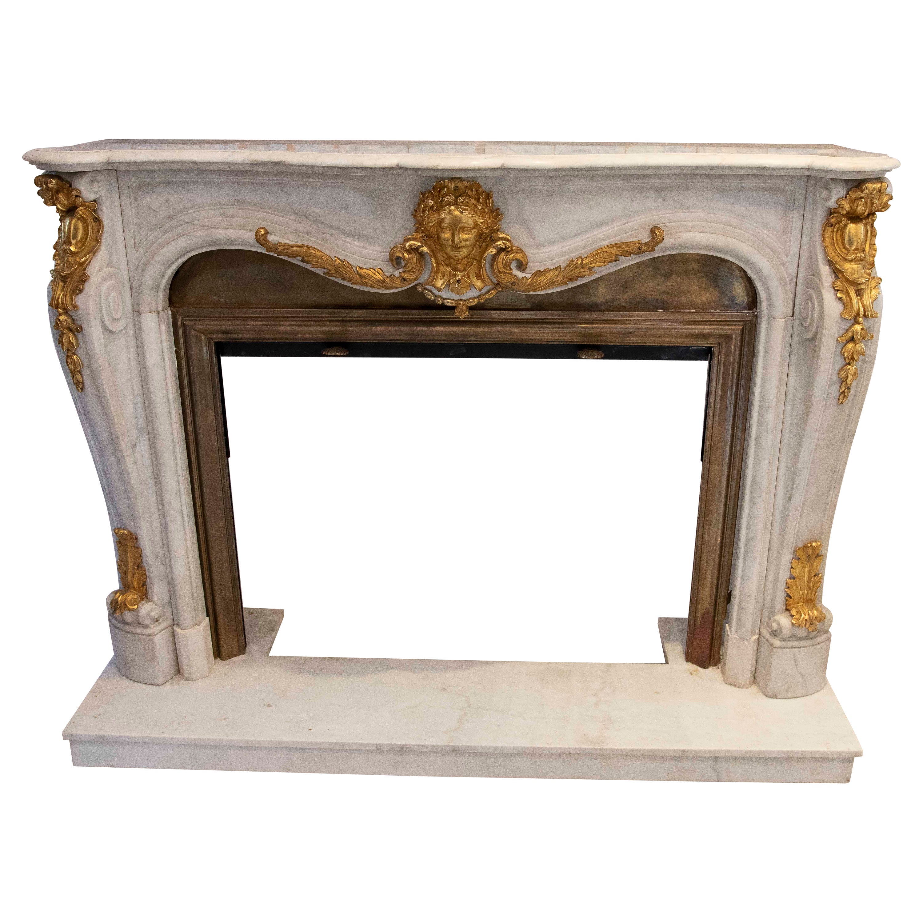 19th French Marble Fireplace with Gold Gilded Bronze Decorations