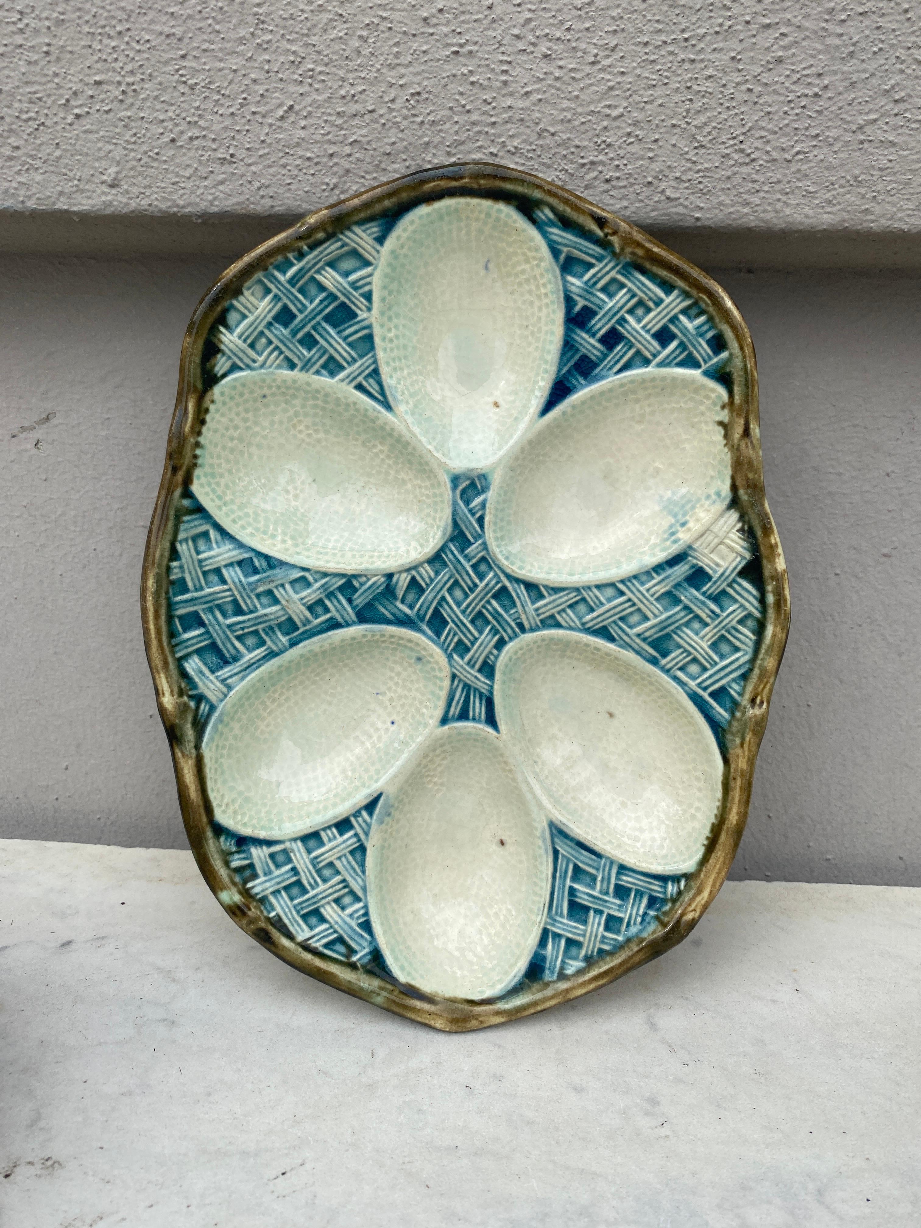 Country 19th Century  French Majolica Oval Egg Plate  For Sale