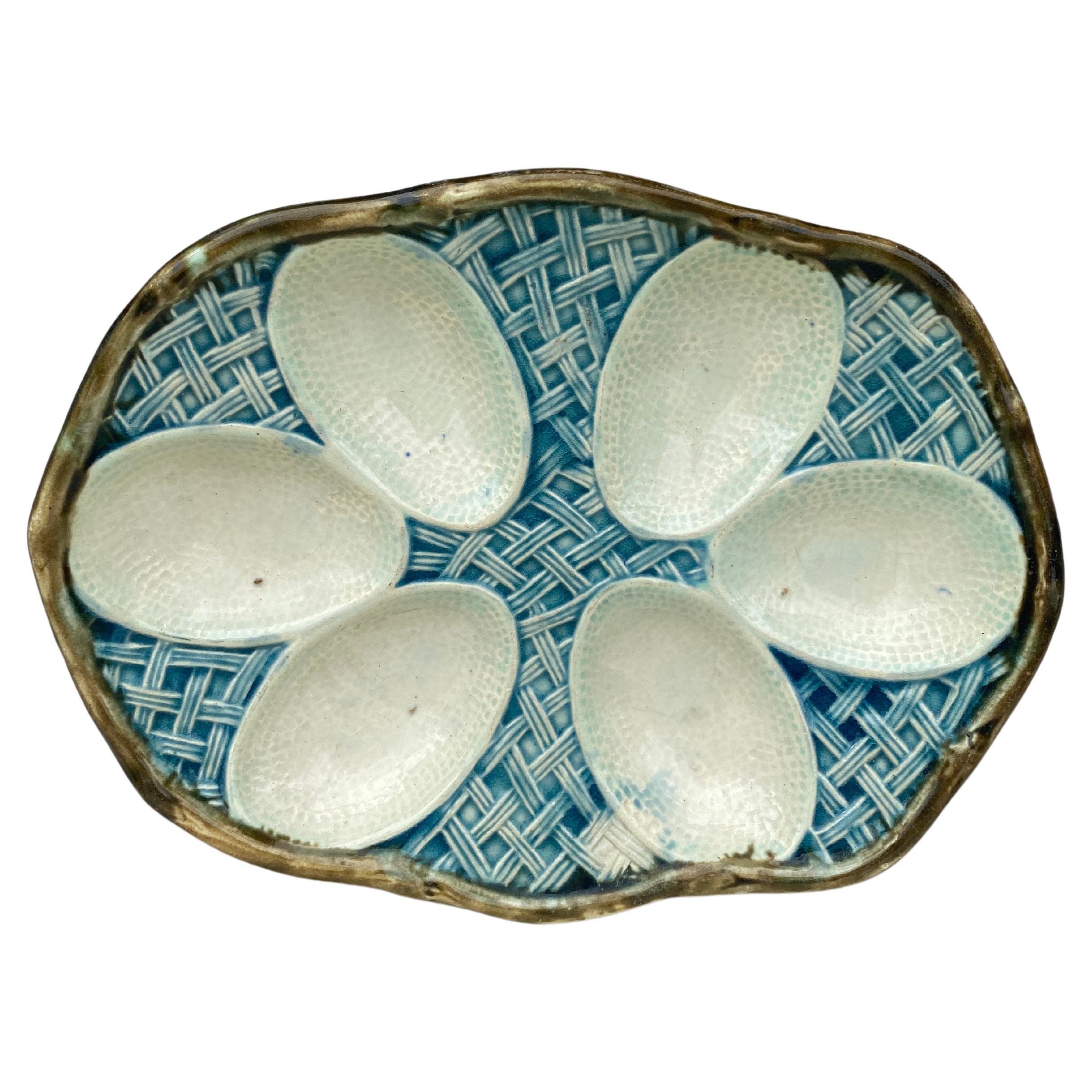 19th Century  French Majolica Oval Egg Plate 