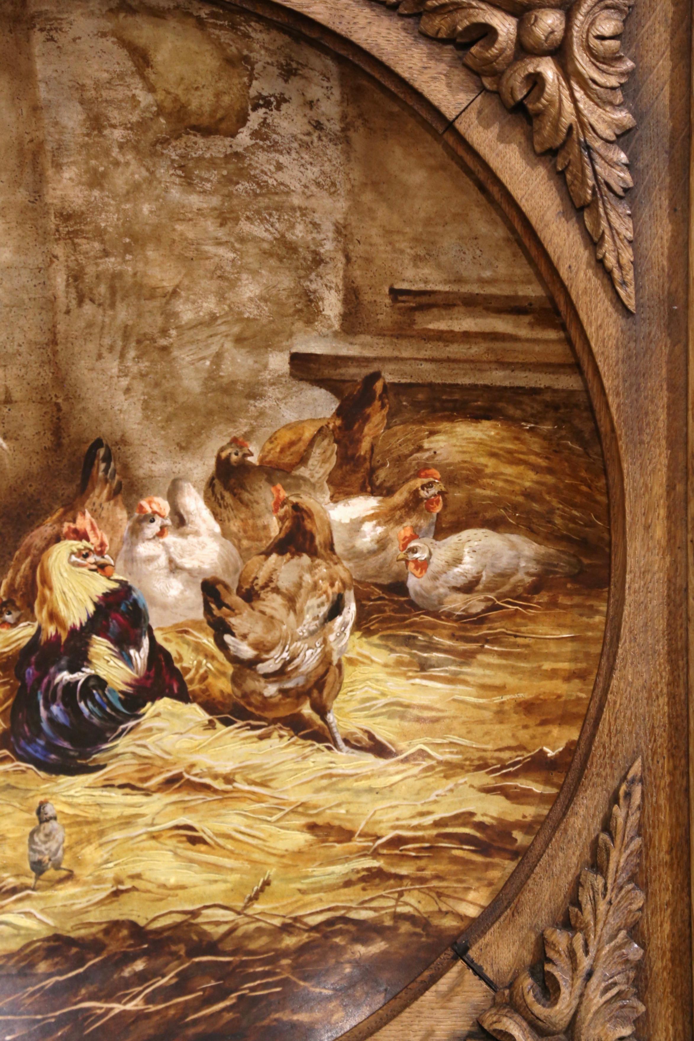 19. französisch bemalte Fayenceplatte in geschnitztem Eichenrahmen signiert G. Asselineau im Angebot 1