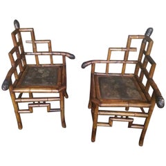 Antique 19th French Pair of Bamboo Corner Chairs