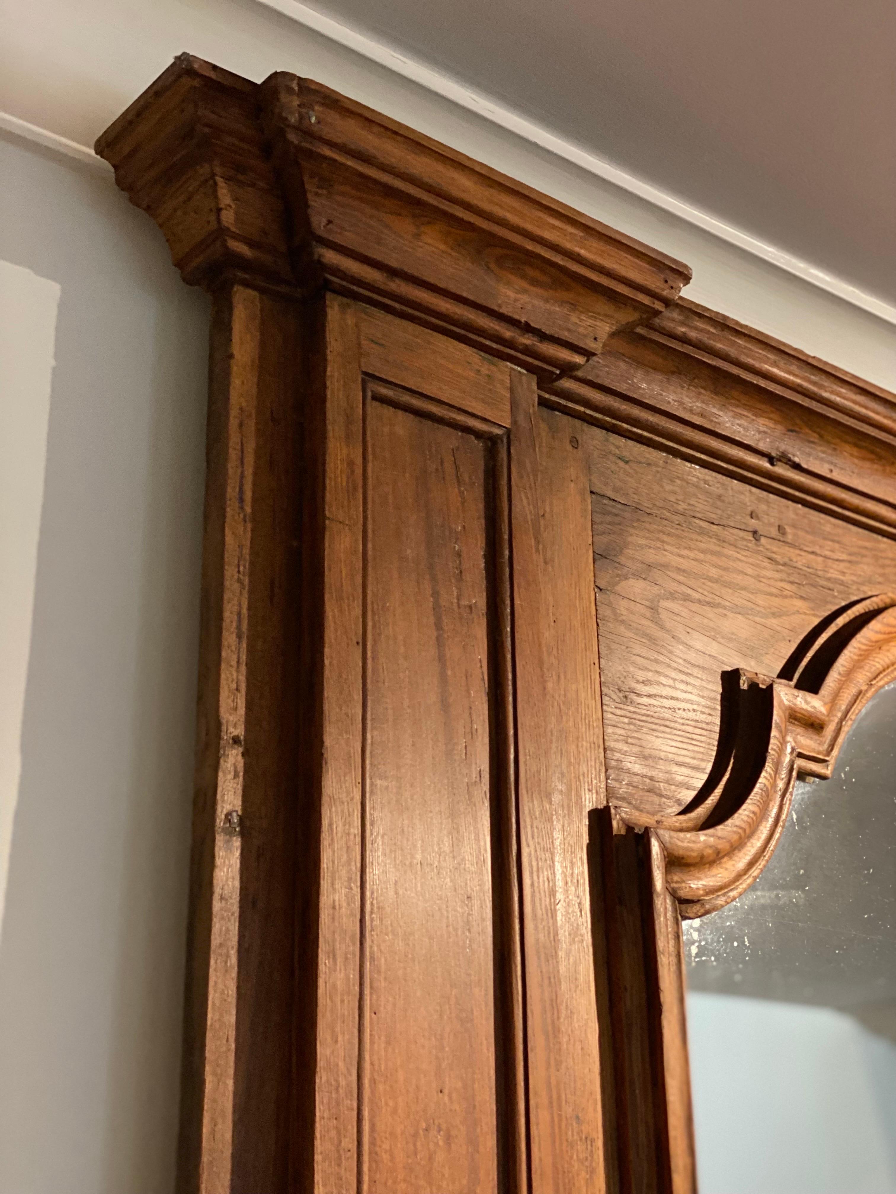 19th Century 19th French Provincial Oak Mantel Mirror For Sale