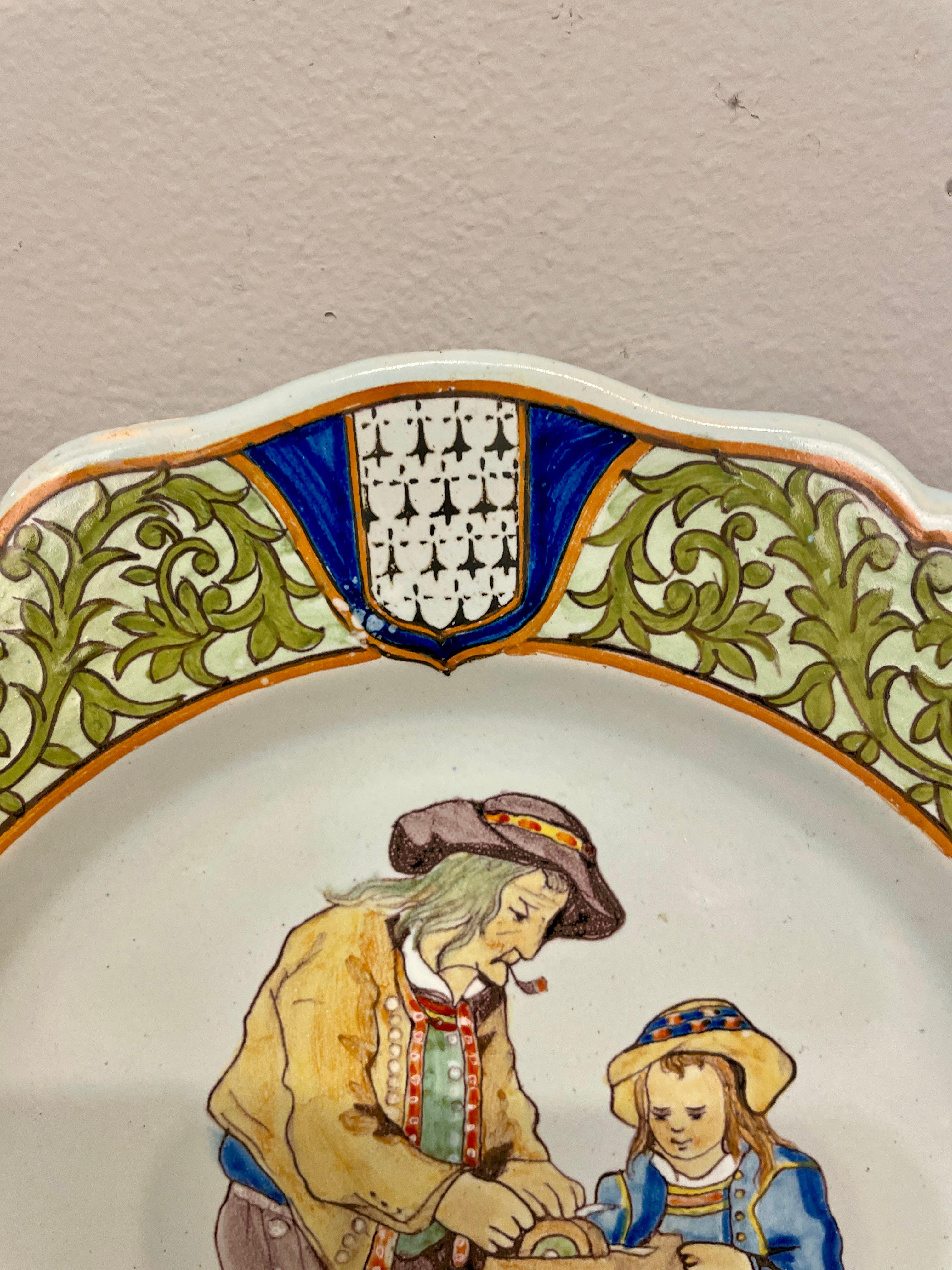 French Provincial 19th French Quimper Porquier Beau Plate For Sale
