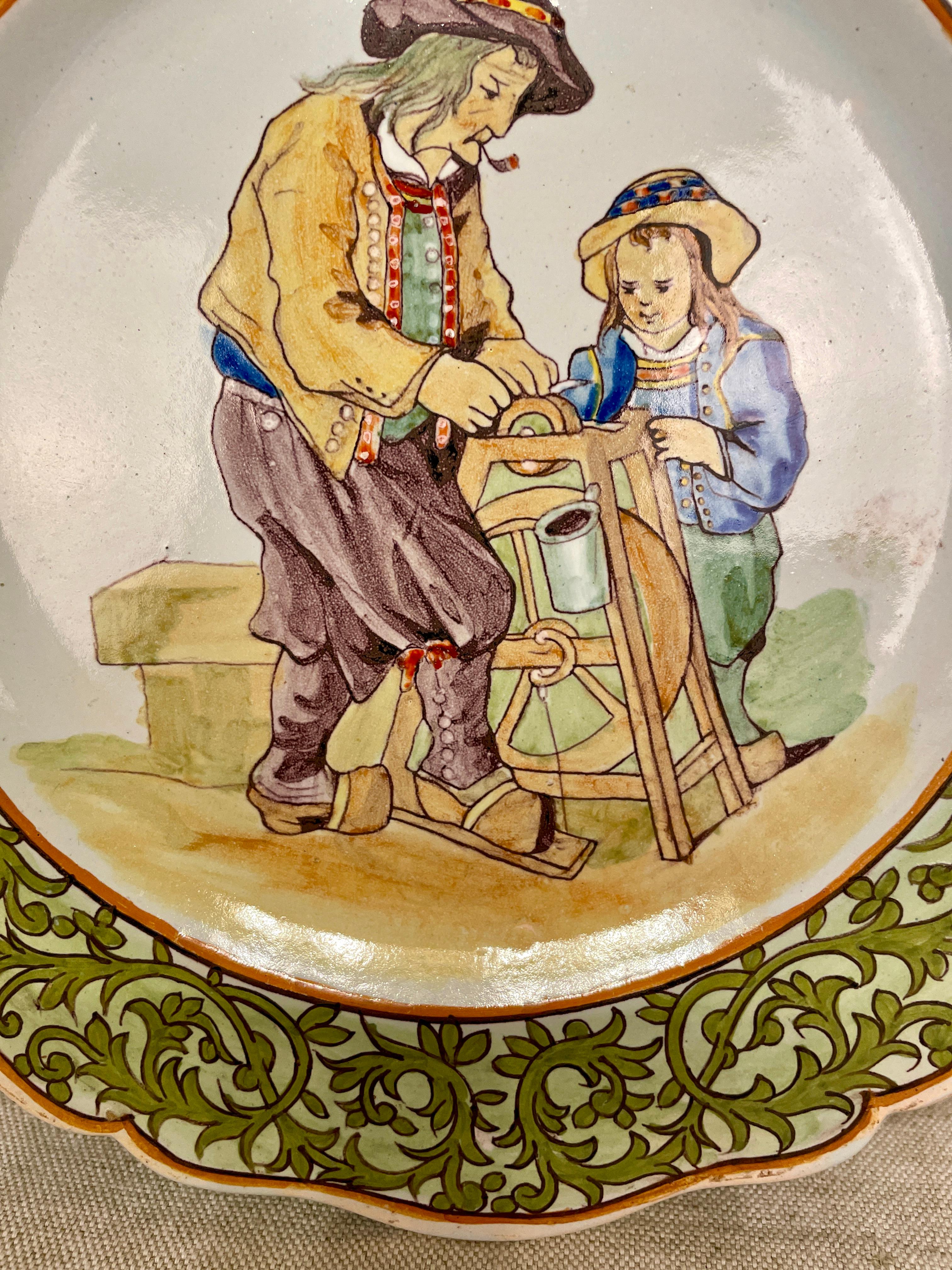 Hand-Carved 19th French Quimper Porquier Beau Plate For Sale