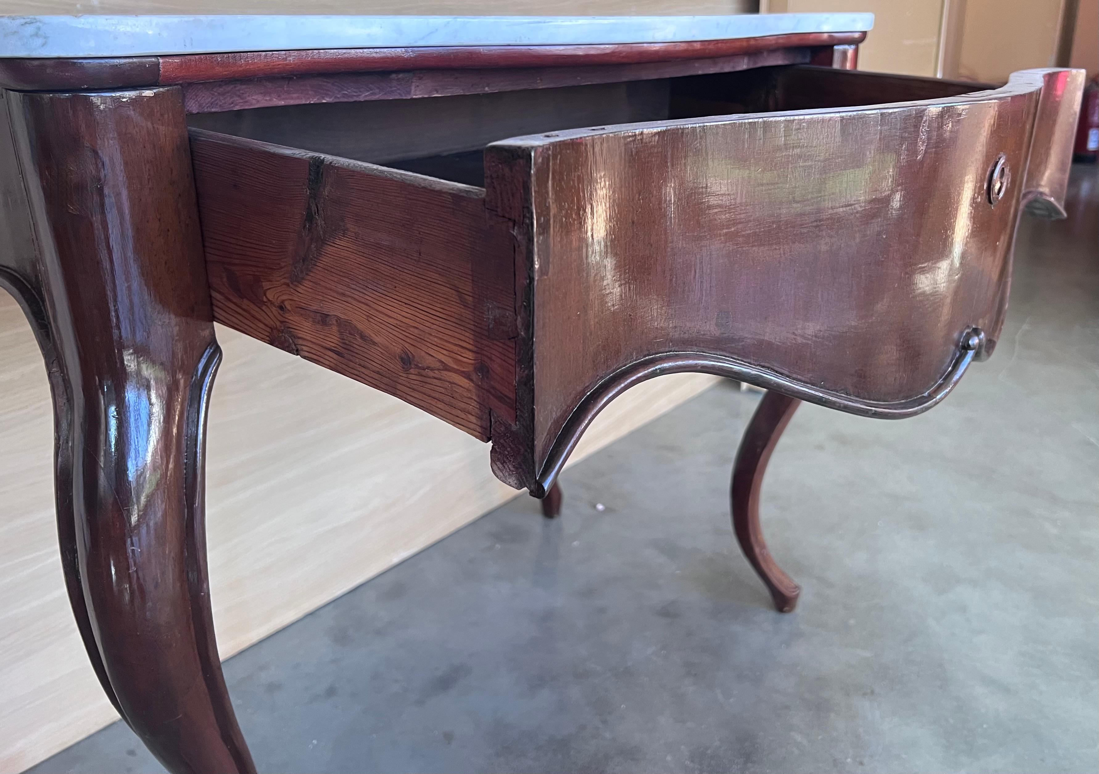 19th French Regency Carved Walnut Console Table with Drawer & Marble Top For Sale 7