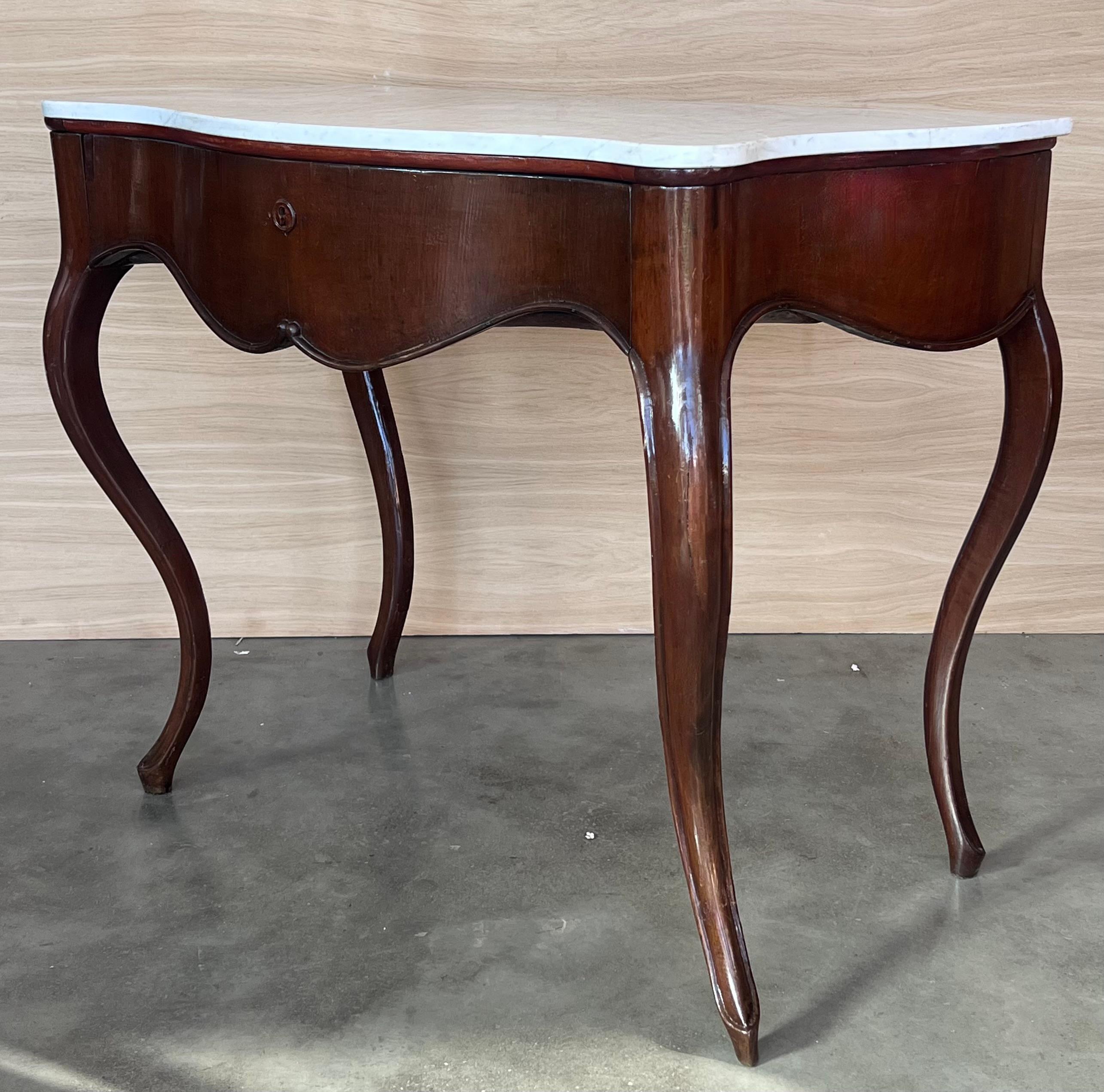 19th French Regency Carved Walnut Console Table with Drawer & Marble Top For Sale 2