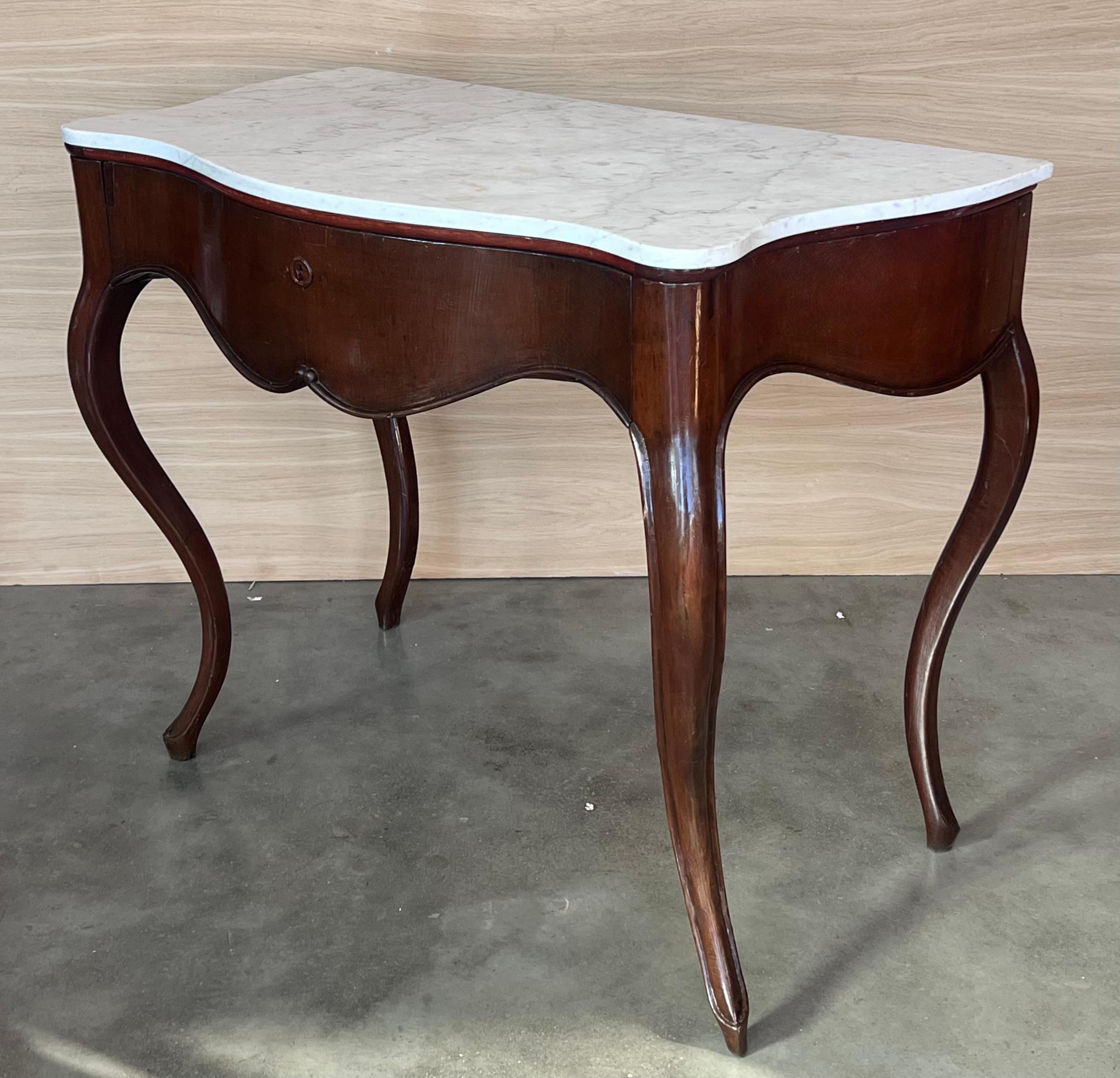 19th French Regency Carved Walnut Console Table with Drawer & Marble Top For Sale 3