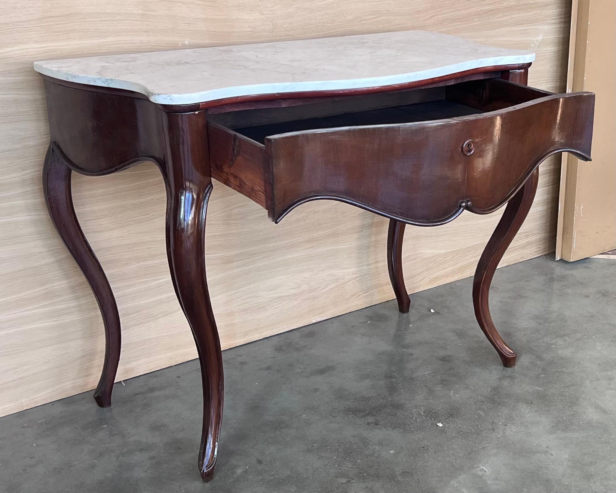 19th French Regency Carved Walnut Console Table with Drawer & Marble Top For Sale 5