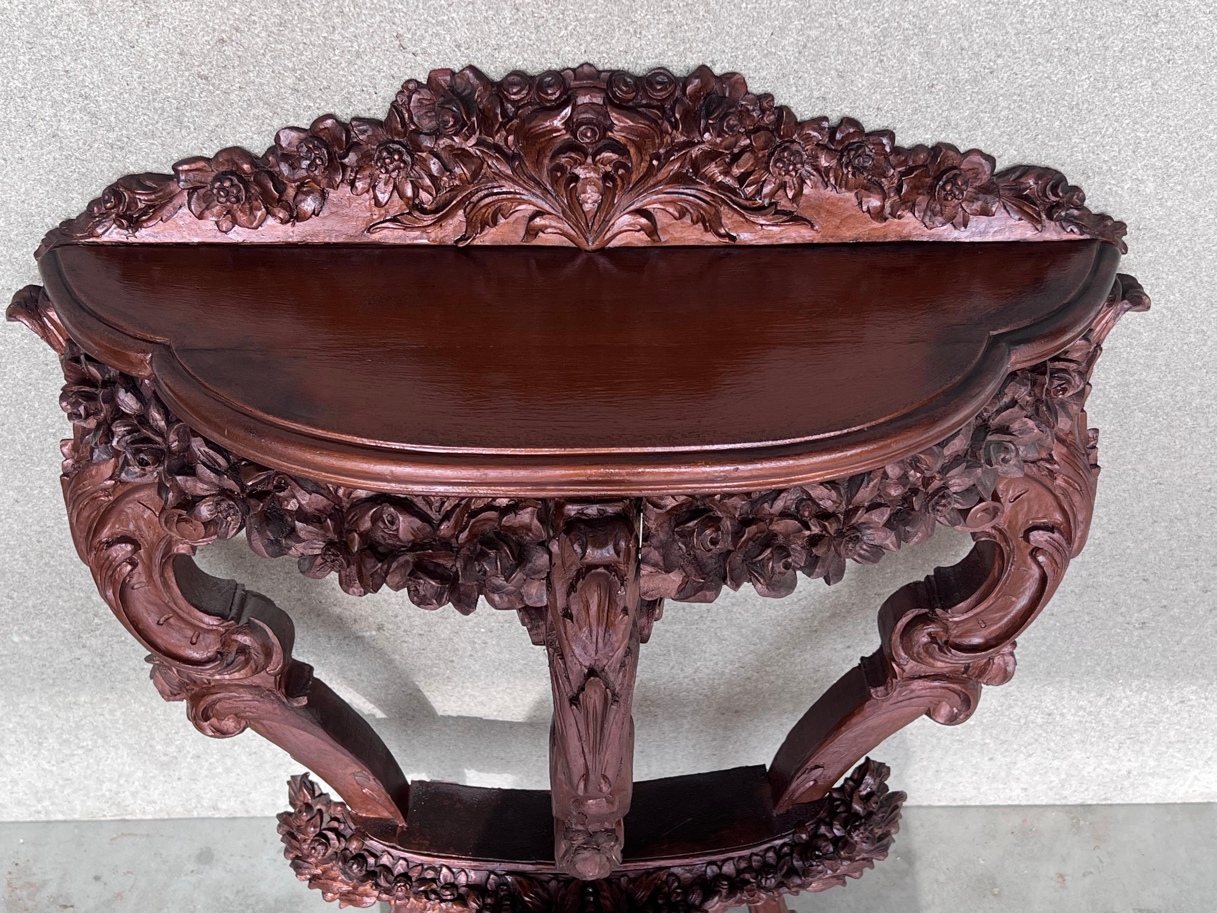 19th Century 19th French Regency Wall Carved Walnut Console Table For Sale