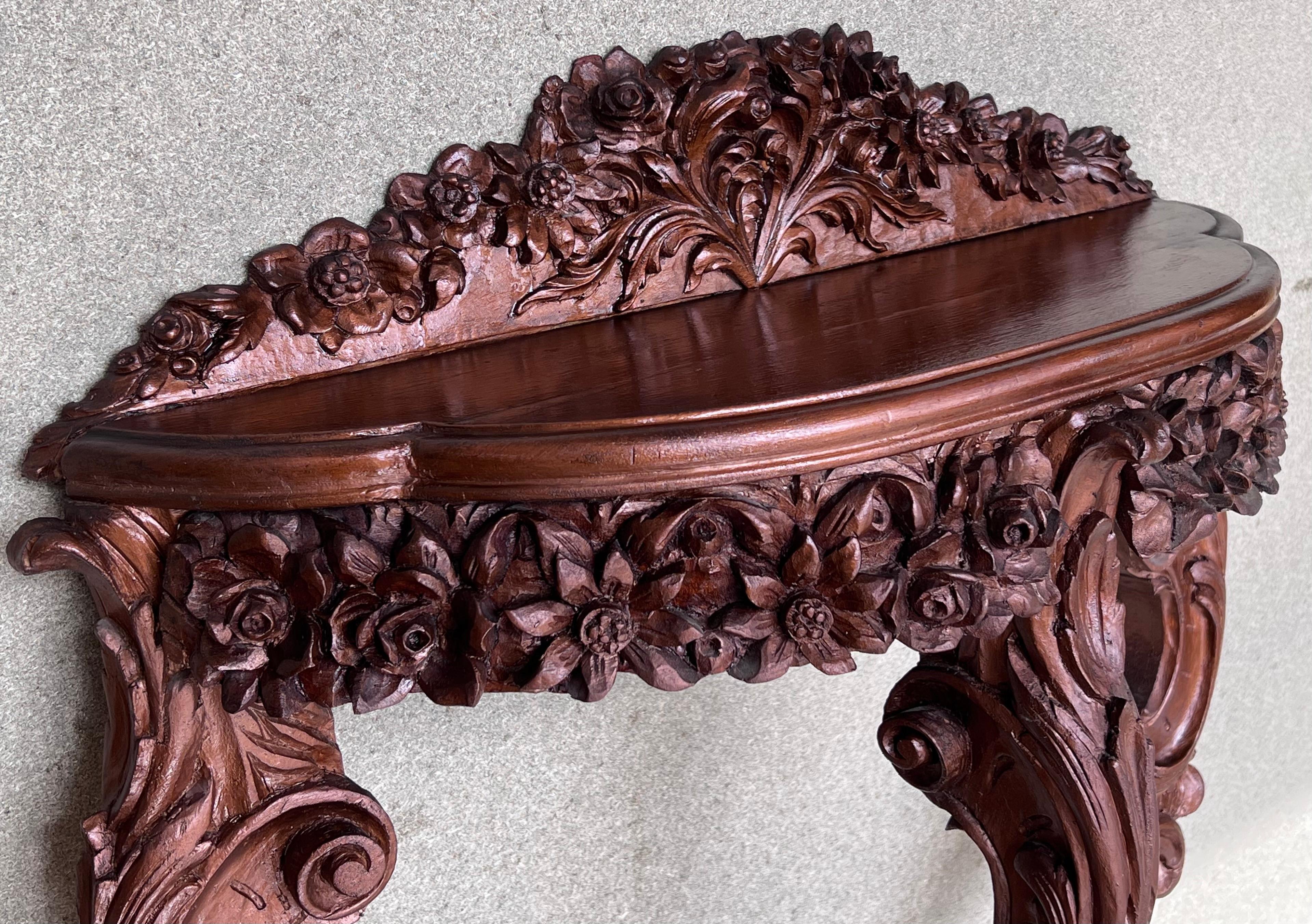 Marble 19th French Regency Wall Carved Walnut Console Table For Sale