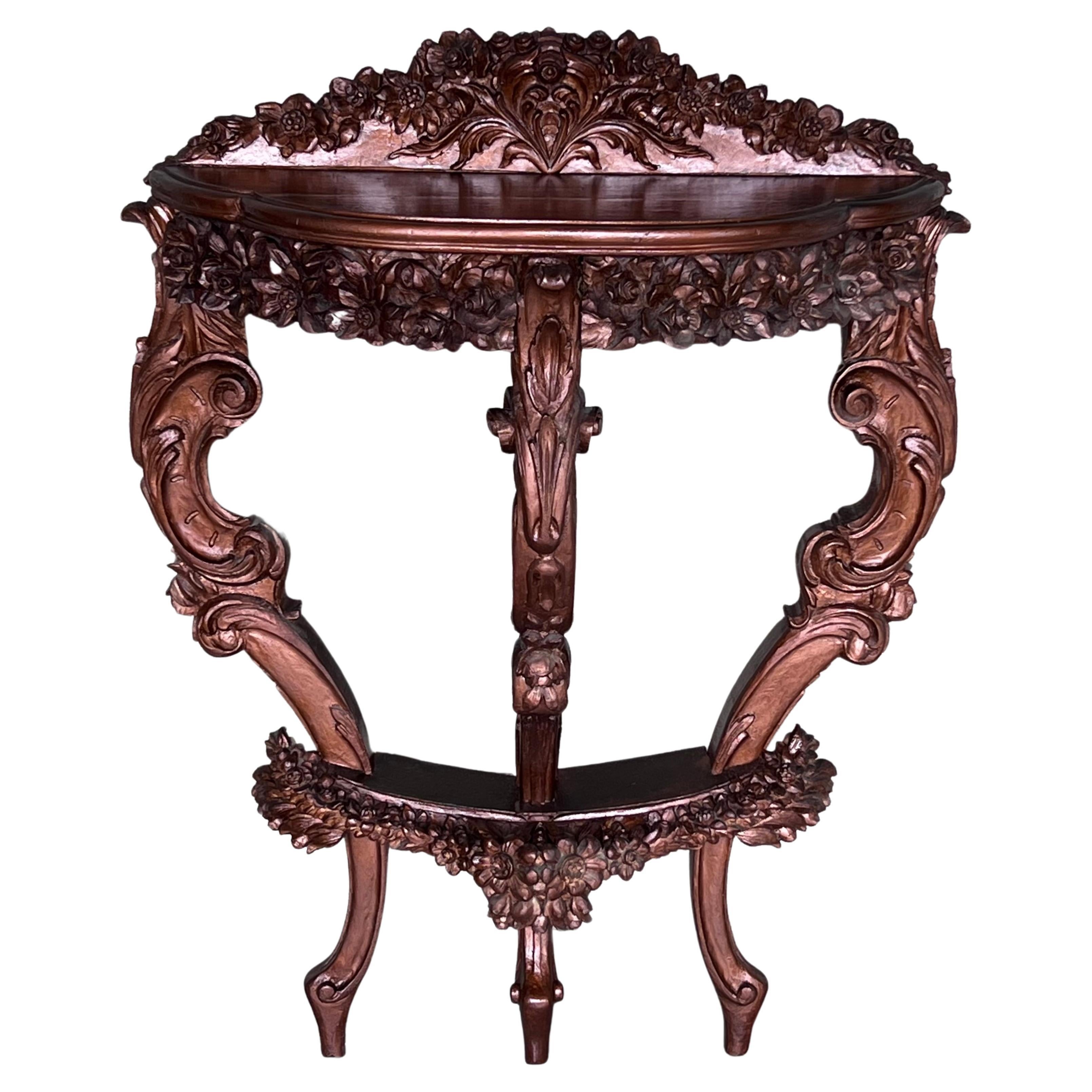 19th French Regency Wall Carved Walnut Console Table