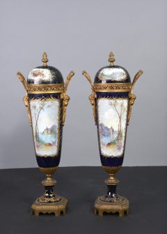 19th Century French Sevres Pair of Porcelain Bronze Covered Vases