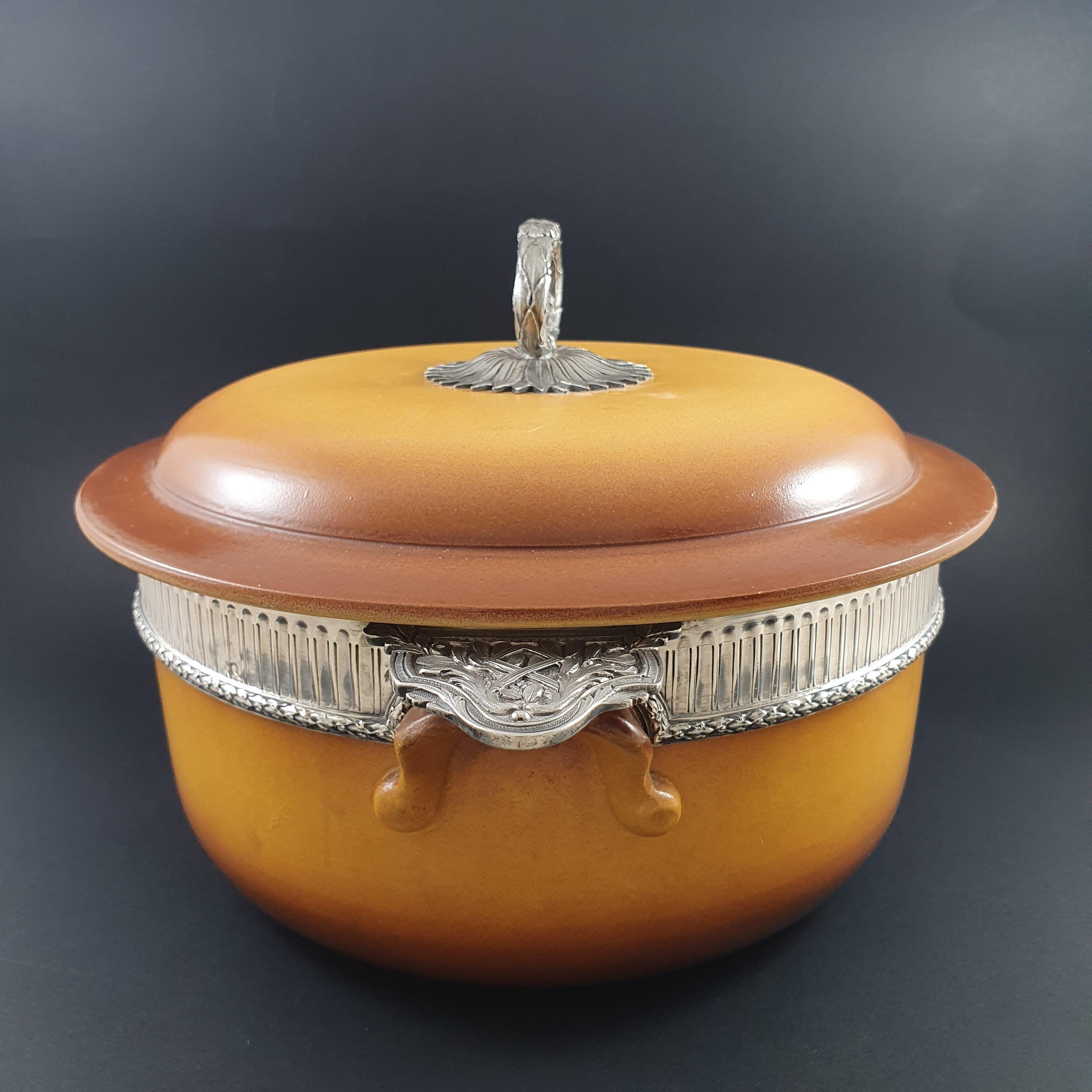 19th French Terracotta and Sterling Silver Vegetable Dish For Sale 9