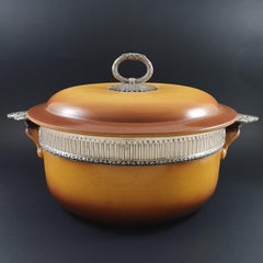 19th French Terracotta and Sterling Silver Vegetable Dish