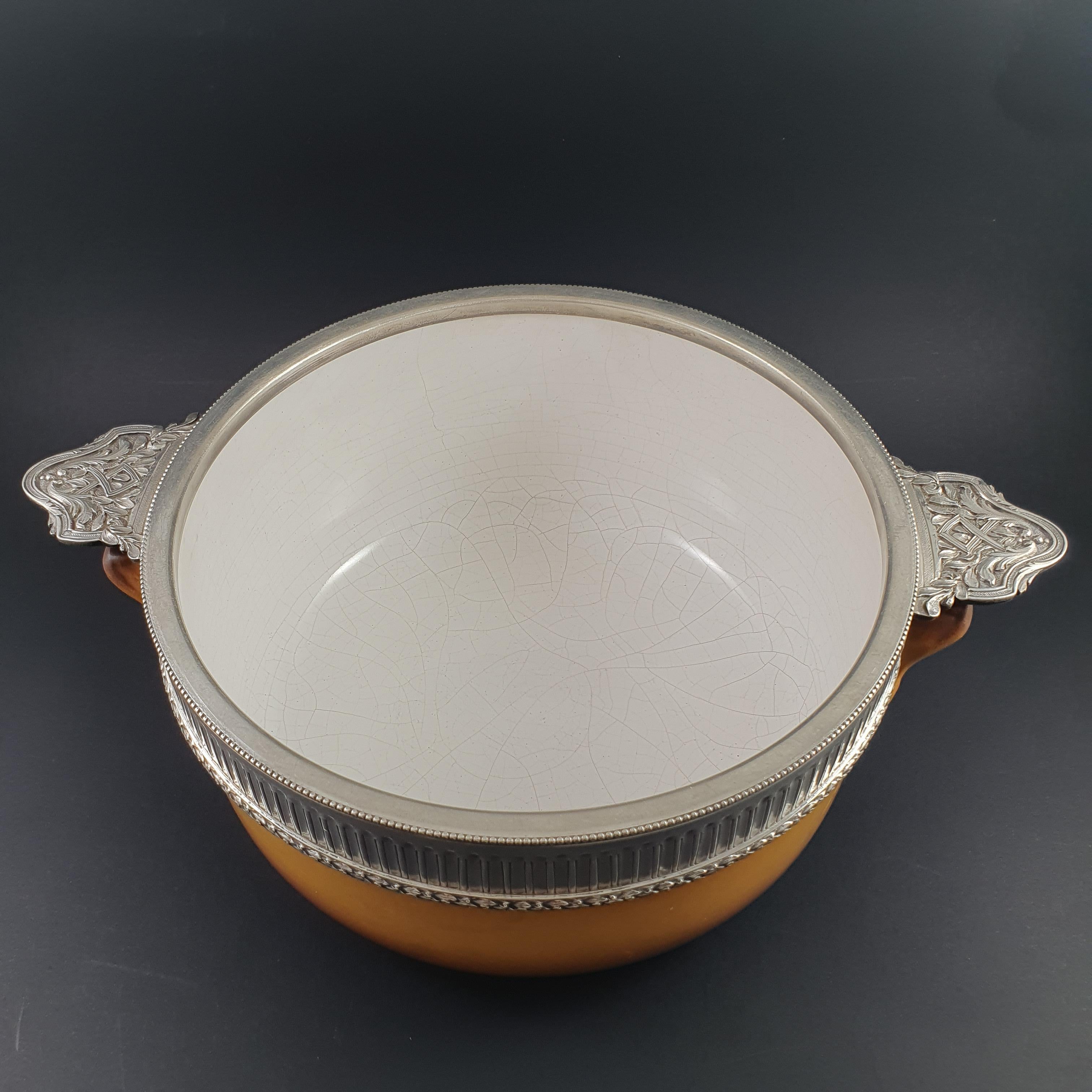 Late 19th Century 19th French Terracotta and Sterling Silver Vegetable Dish For Sale
