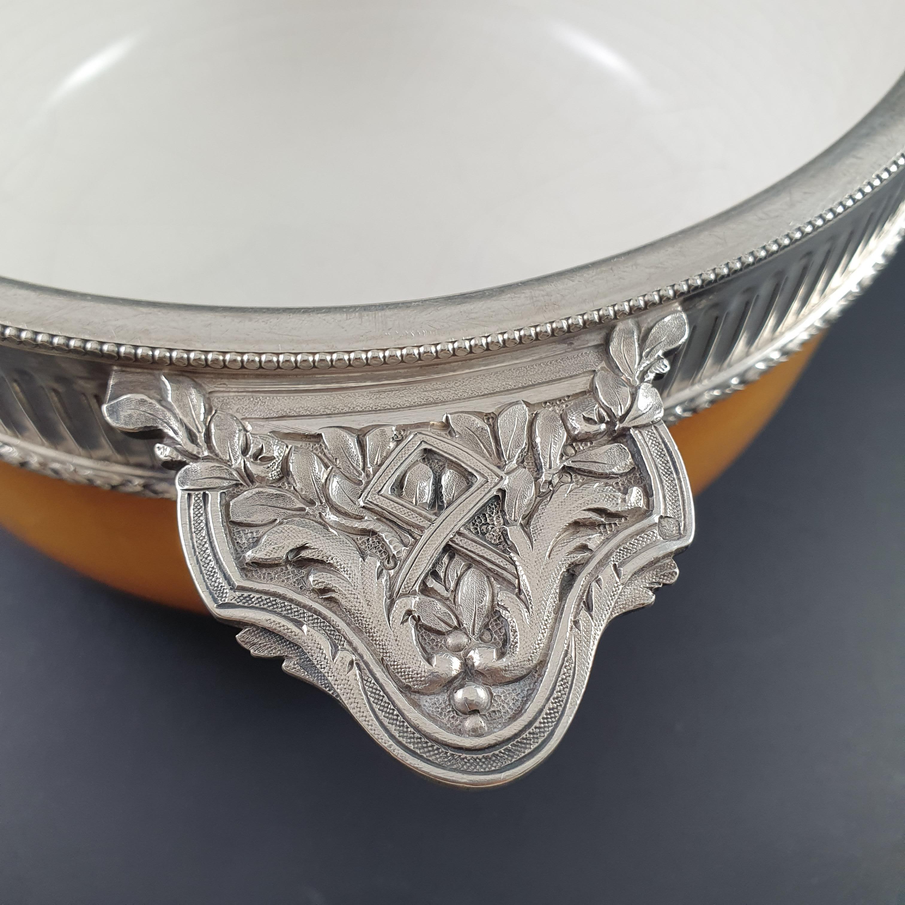 19th French Terracotta and Sterling Silver Vegetable Dish For Sale 1