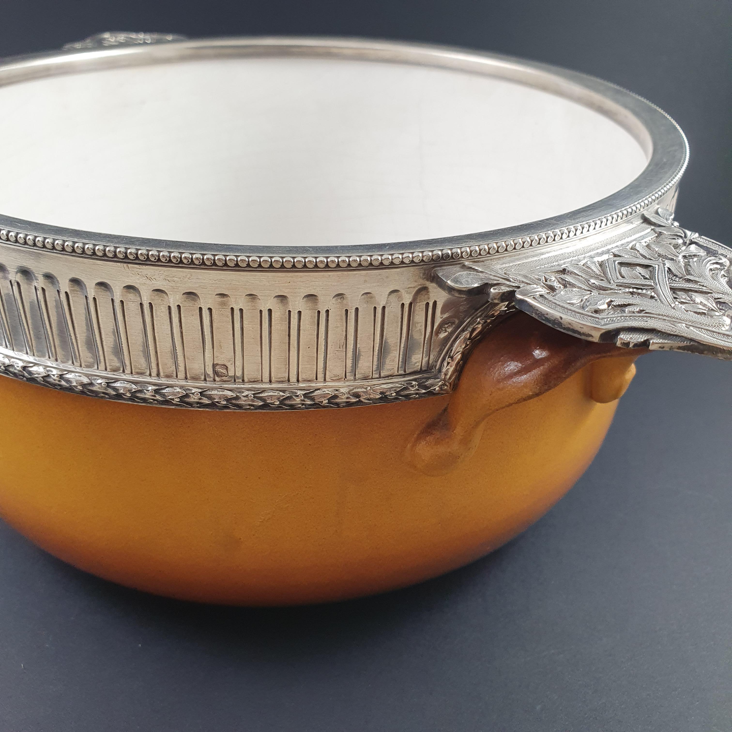 19th French Terracotta and Sterling Silver Vegetable Dish For Sale 2