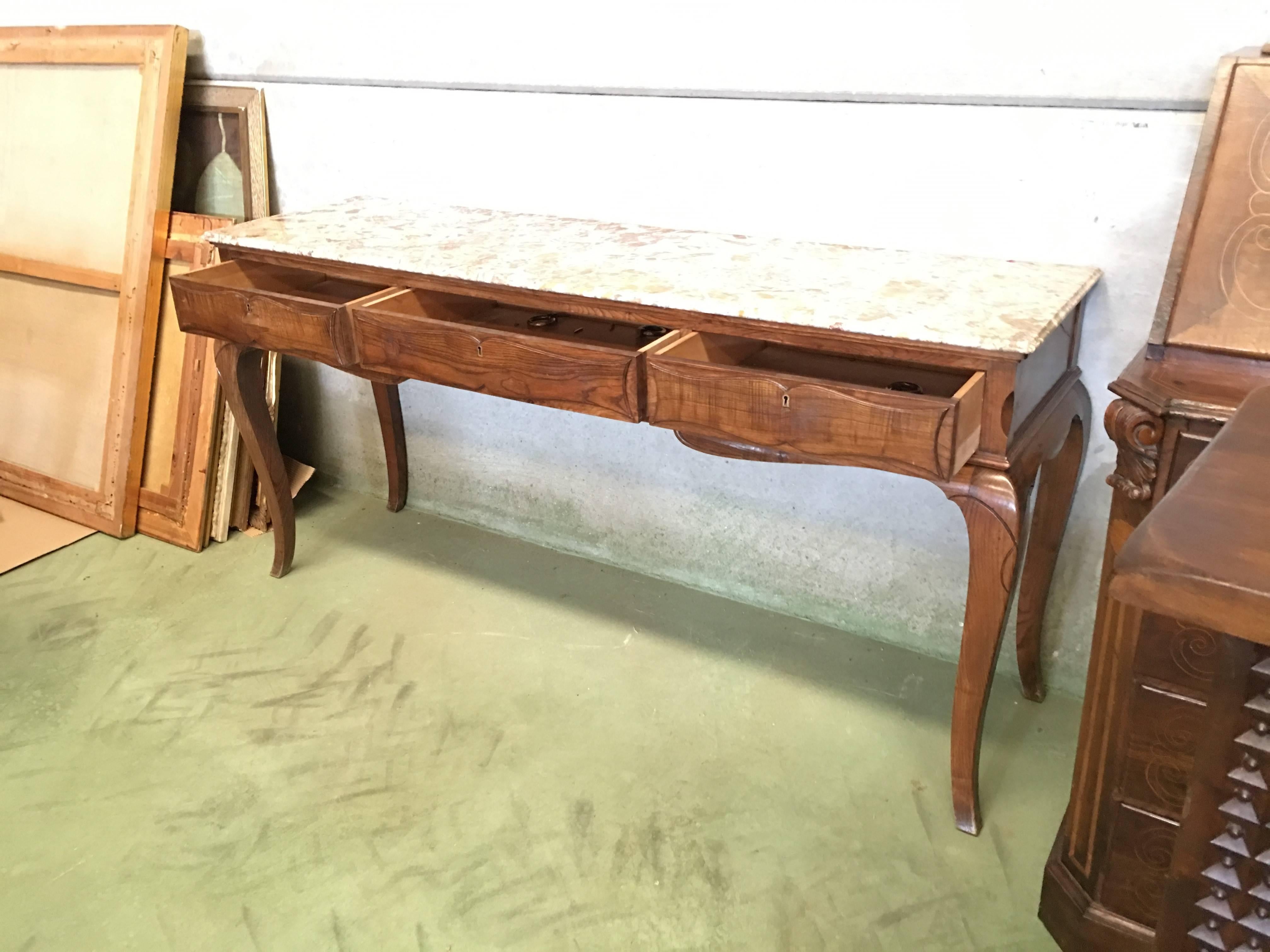 19th Century 19th French Three Drawers Console Table with Top Marble