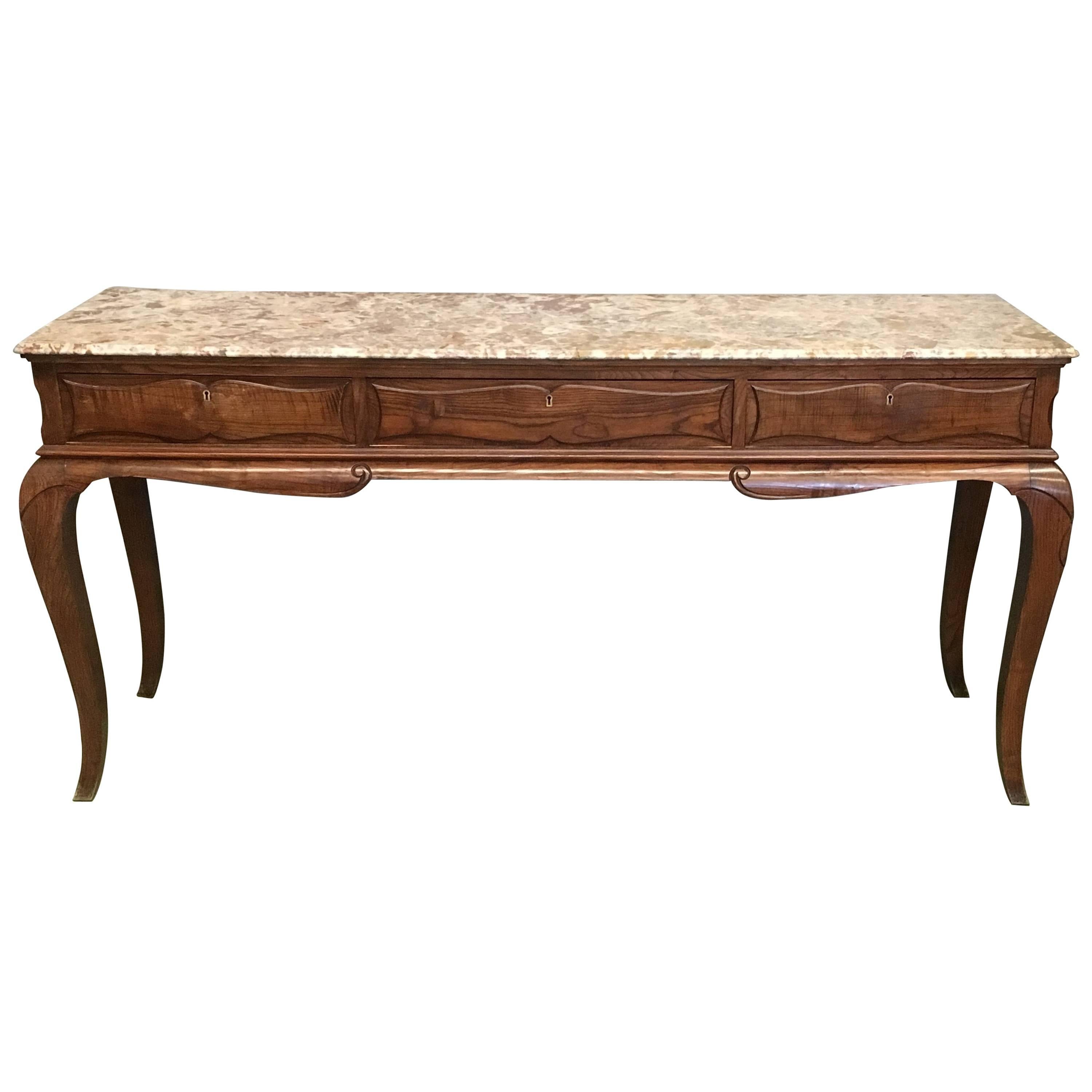 19th French Three Drawers Console Table with Top Marble