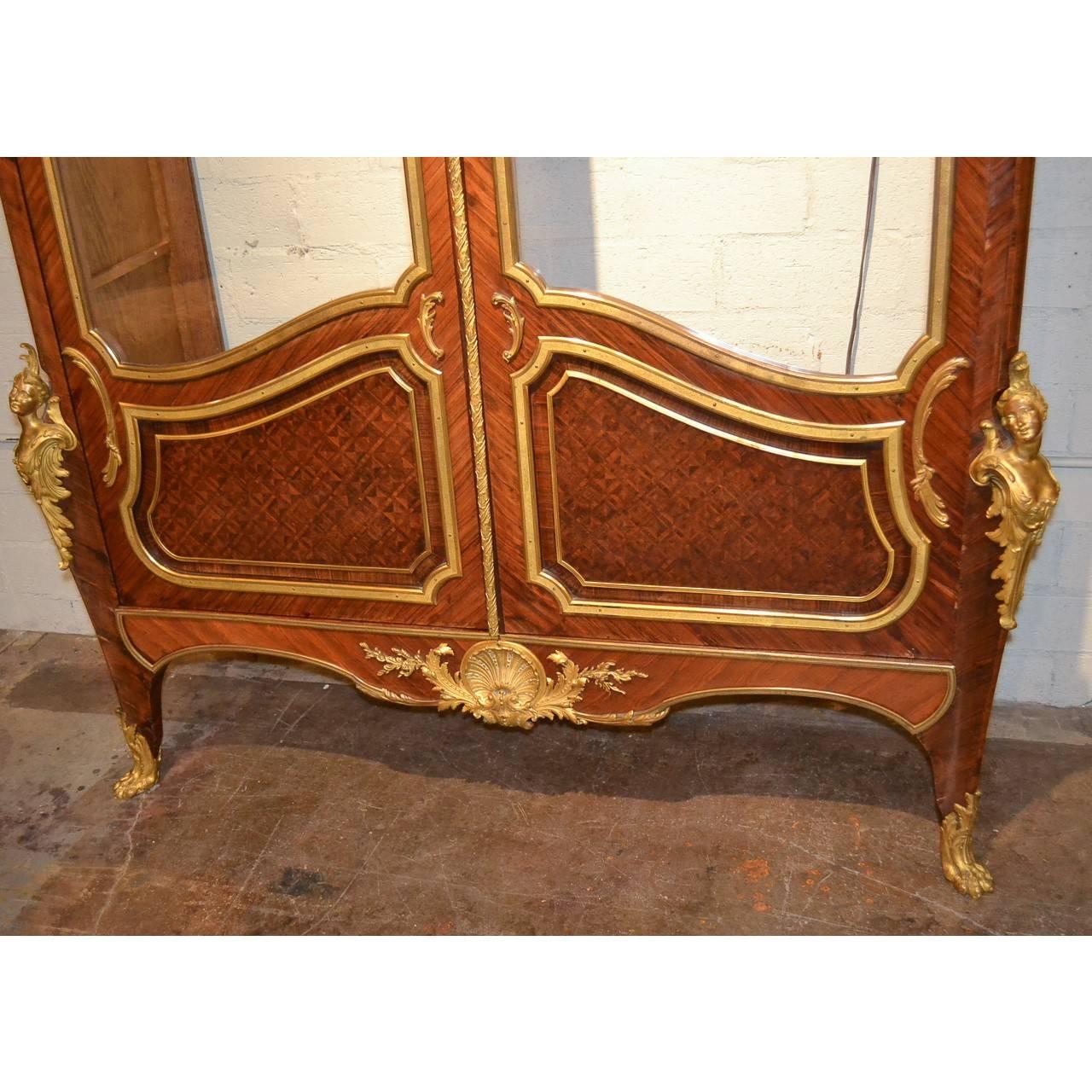 Louis XV 19th French Vitrine Cabinet, Signed Linke For Sale