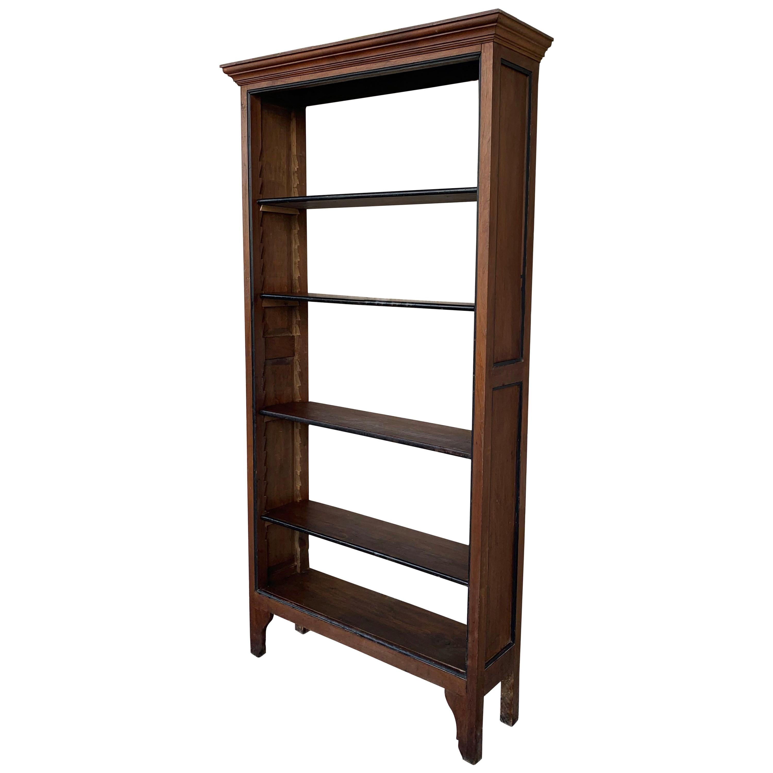 19th French Walnut & Ebonized Bookcase or Étagère with Five Adjustable Shelves