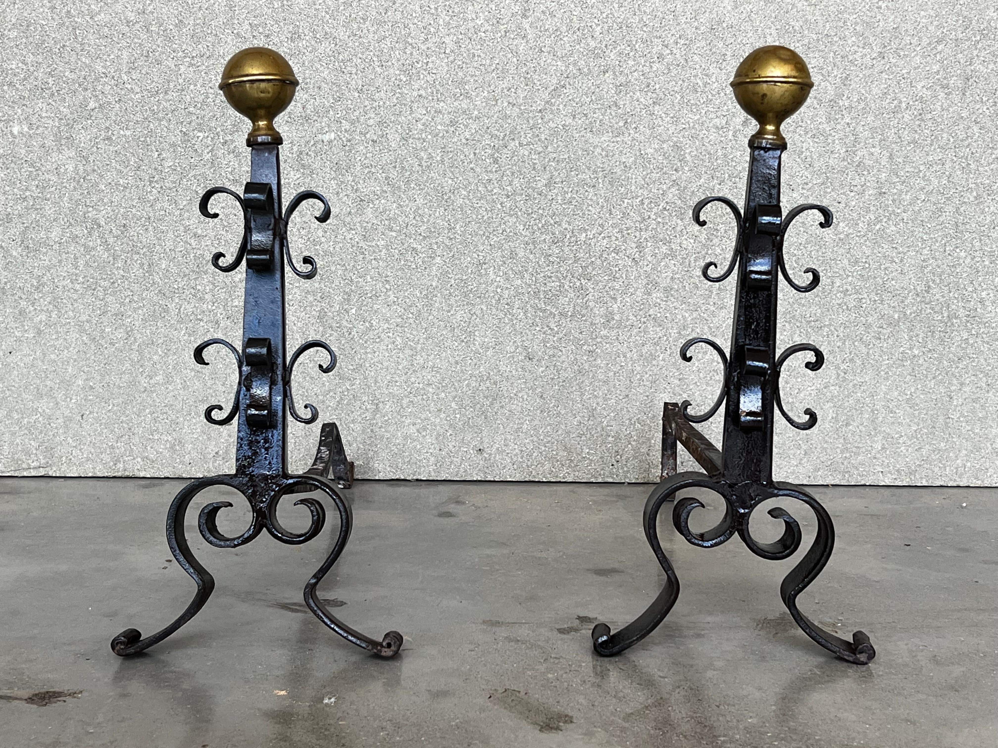 French wrought iron firedogs or andirons.