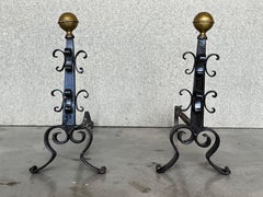 19th French Wrought Iron Firedogs or Andirons
